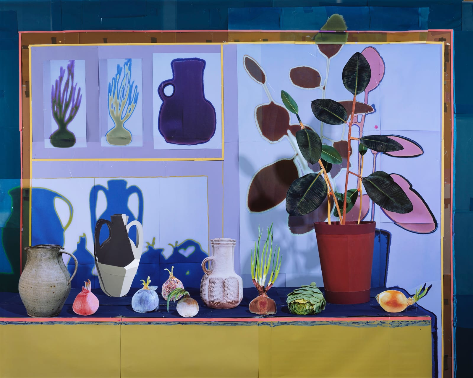 Daniel Gordon, Rubber Plant with Onions and Artichoke, 2018