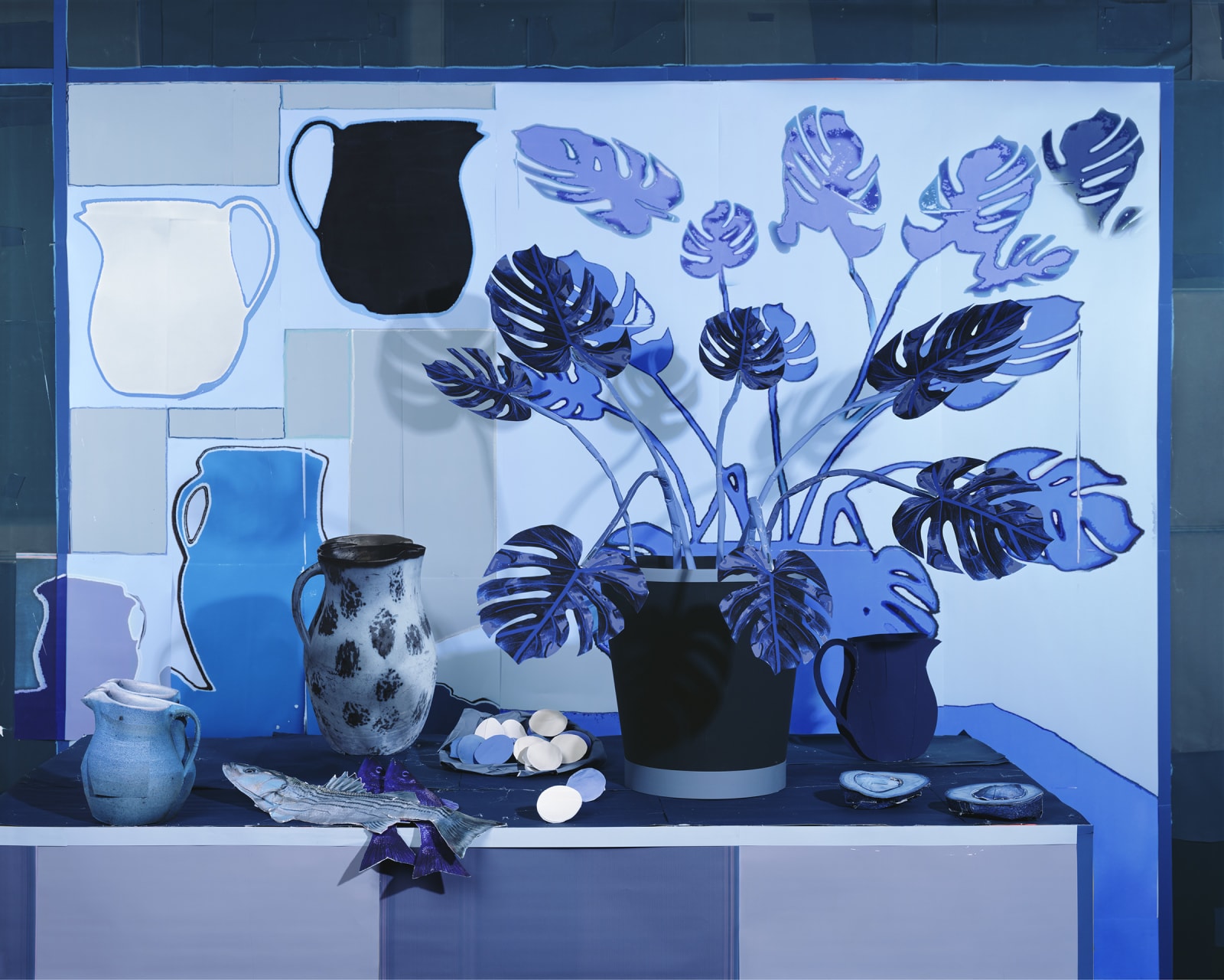 Daniel Gordon, Blue Still Life with Philodendron and Fish, 2018