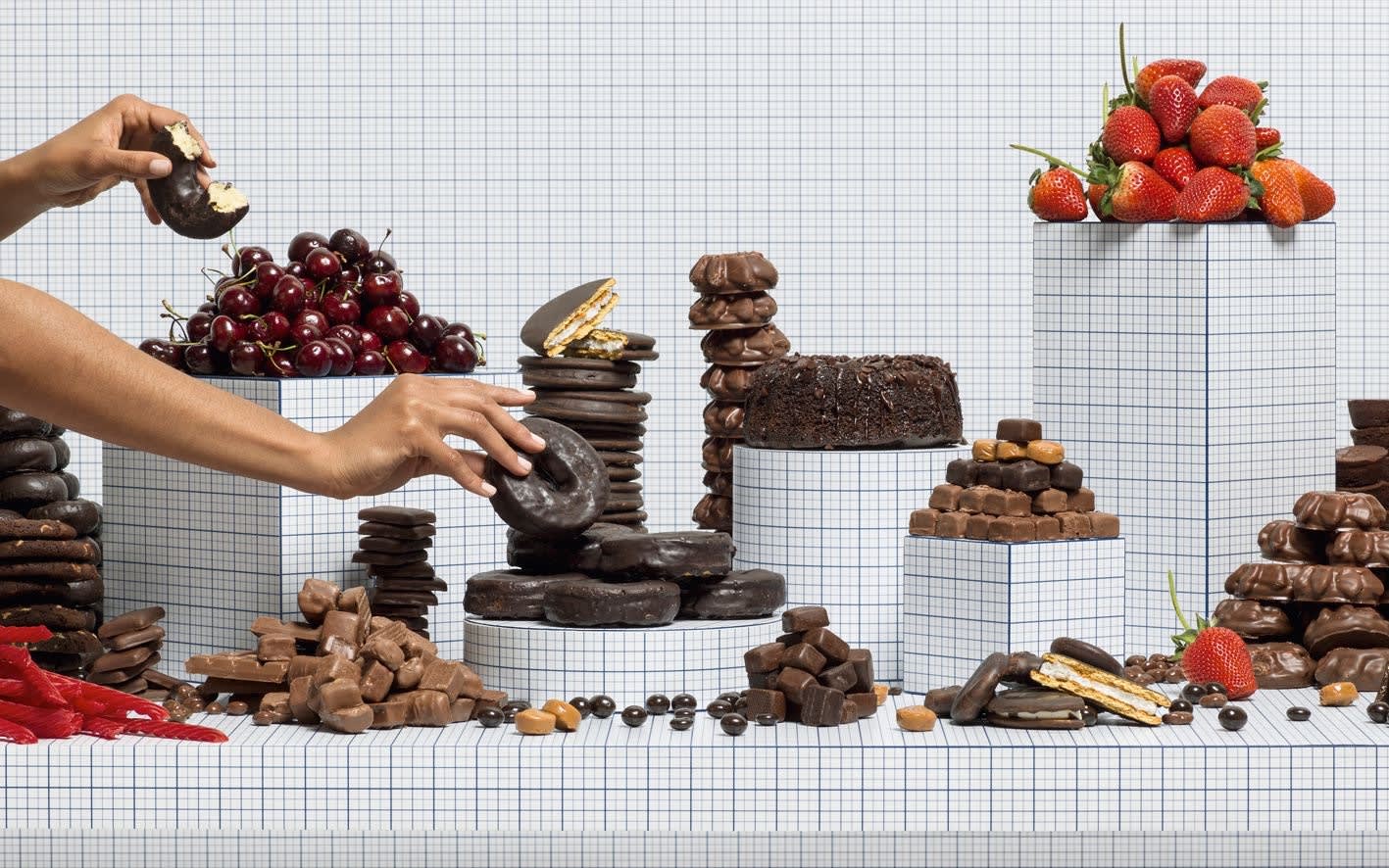 Charlie White, Still Life of Chocolates with Taker, 2014