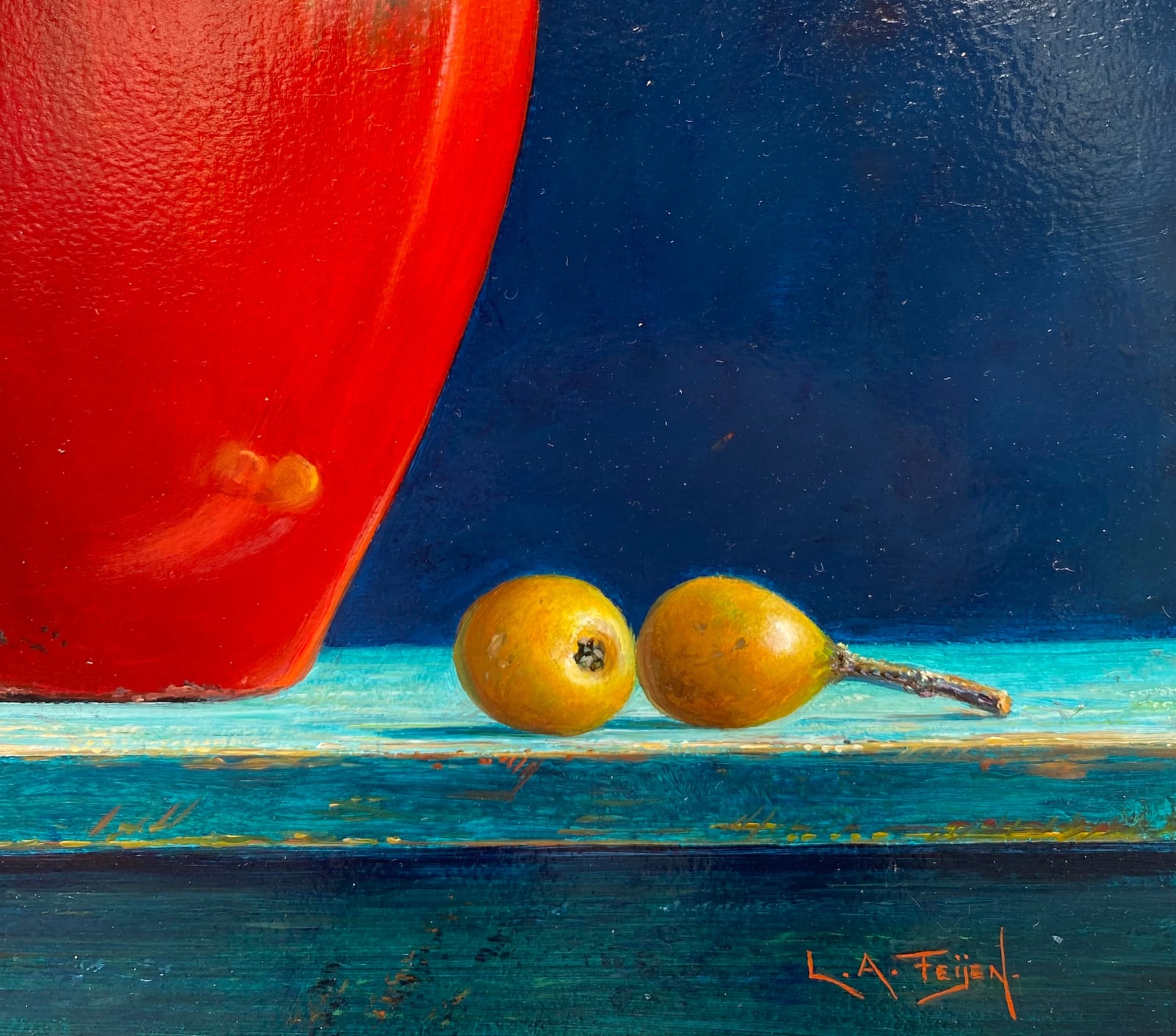 Lion Feijen, Red Vase and Nisperos