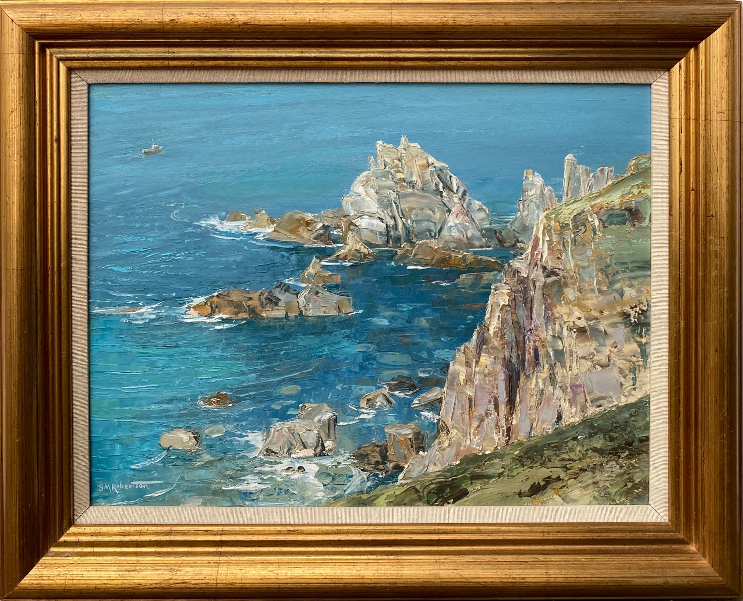 Sheila MacLeod Robertson RSMA SWA, Trois Vause Bay, Alderney, with Dave Peacock's Boat the Beverley Rose