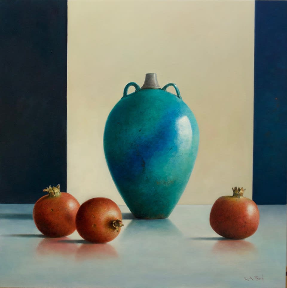 Lion Feijen, Antique Blue-Green Urn with Pomegranates