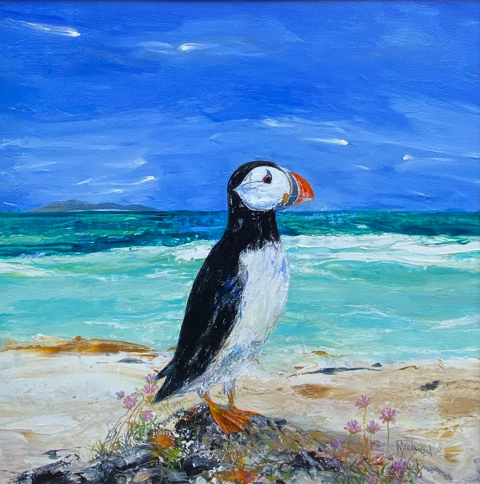 Carolyn Rockwood, Atlantic Puffin on a Sandy Shore, 2023