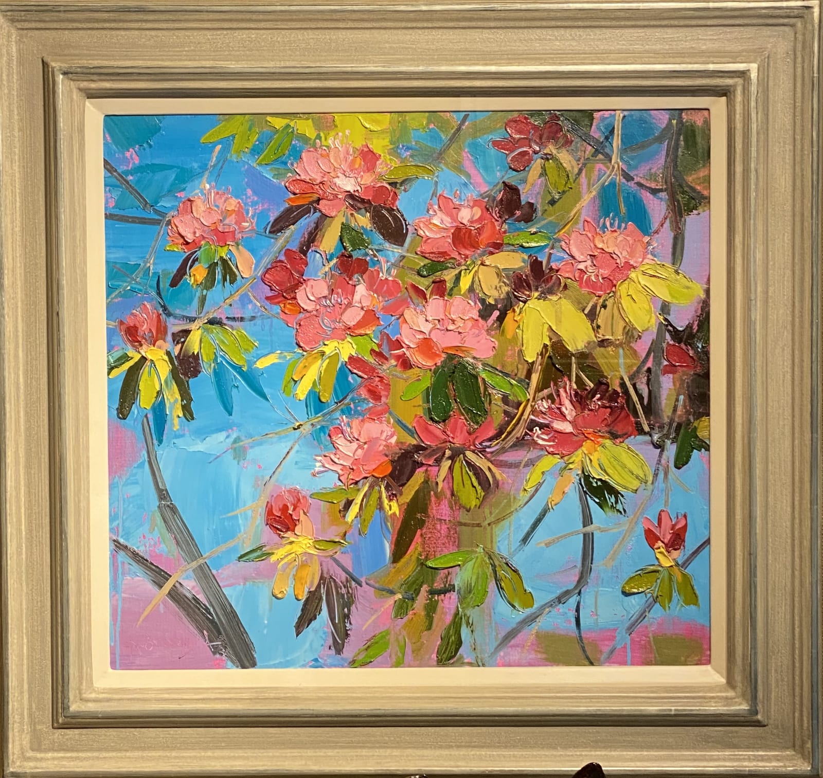 Judith I Bridgland, Blue Summer Sky with Pink Rhododendrons