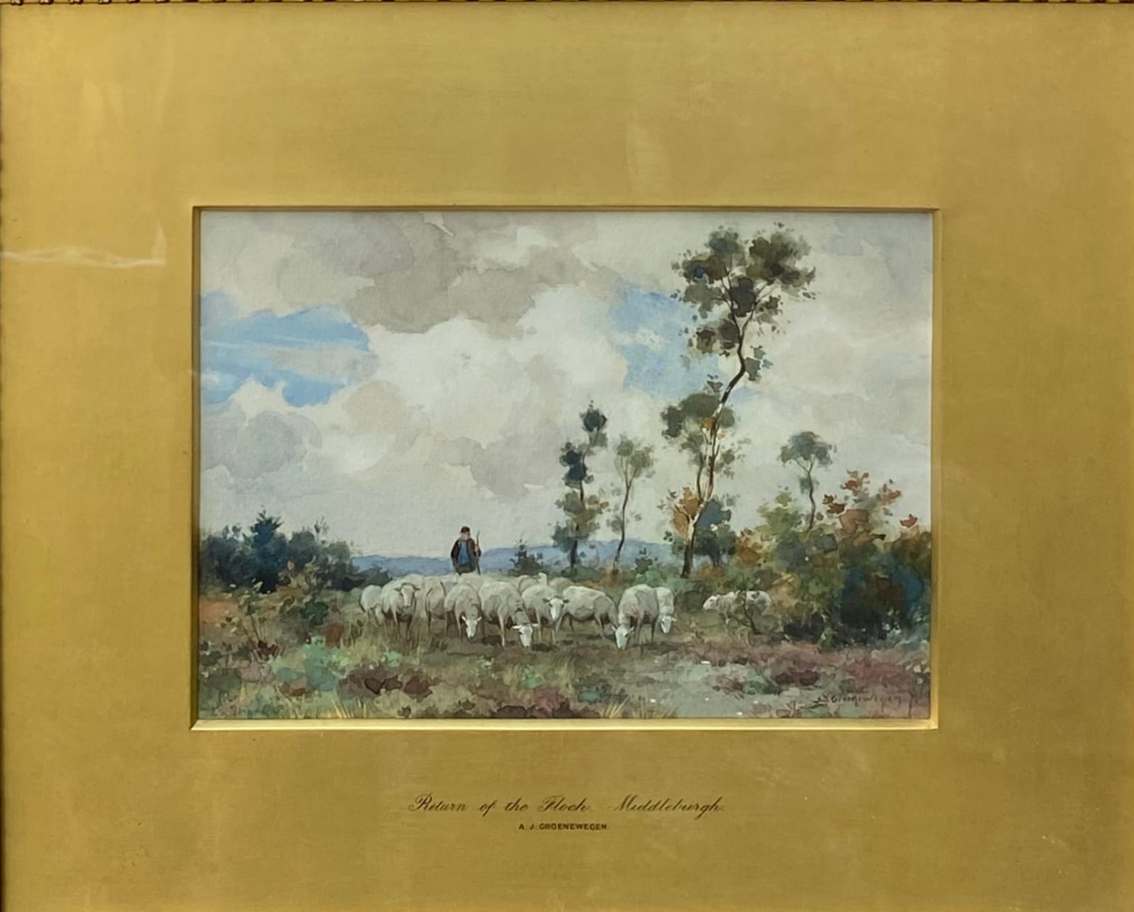 Adrianus Johannes Groenewegen, Shepherd with his Flock