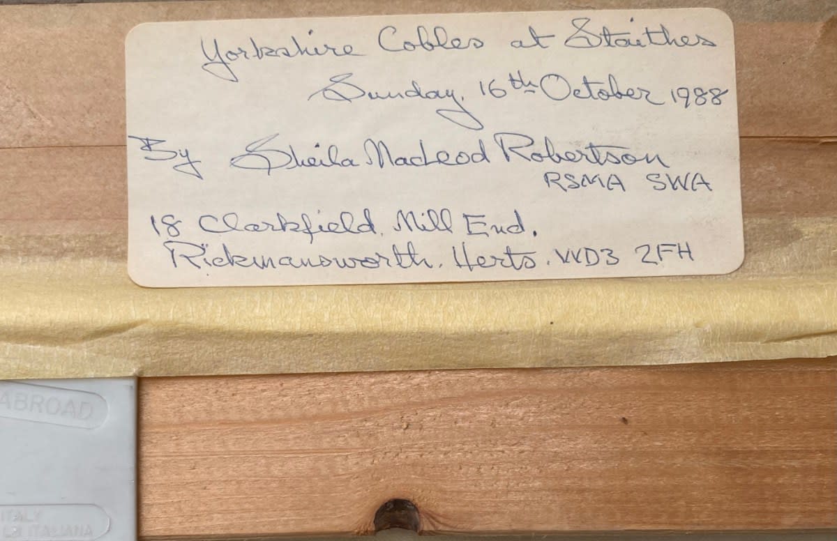 Sheila MacLeod Robertson RSMA SWA, Yorkshire Cobles at Staithes, 1988