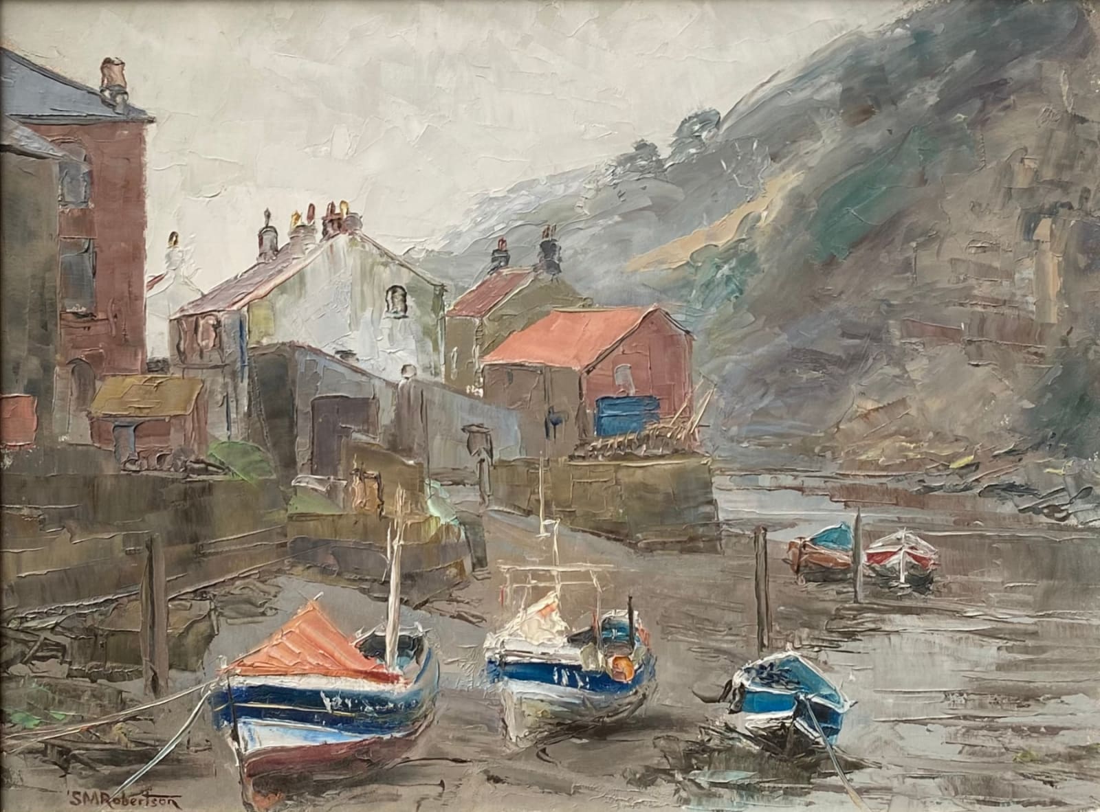 Sheila MacLeod Robertson RSMA SWA, Yorkshire Cobles at Staithes, 1988