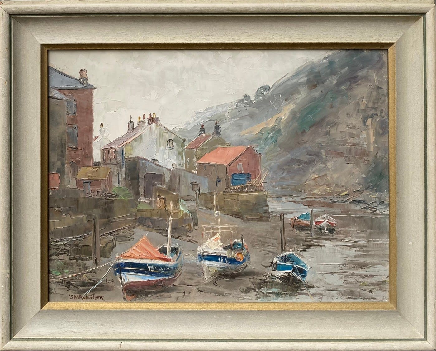 Sheila MacLeod Robertson RSMA SWA, Yorkshire Cobles at Staithes, 1988