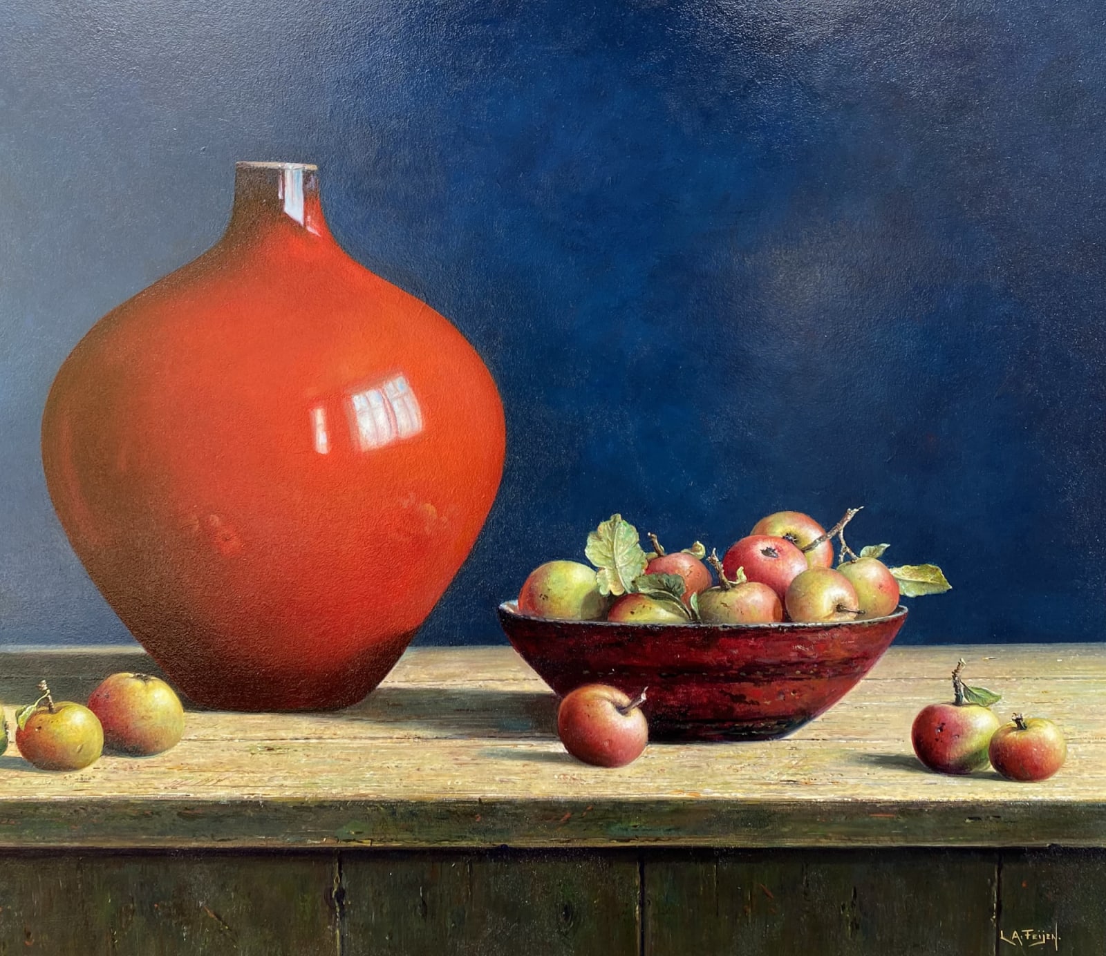 Lion Feijen, Red Vase with Little Apples, 2021