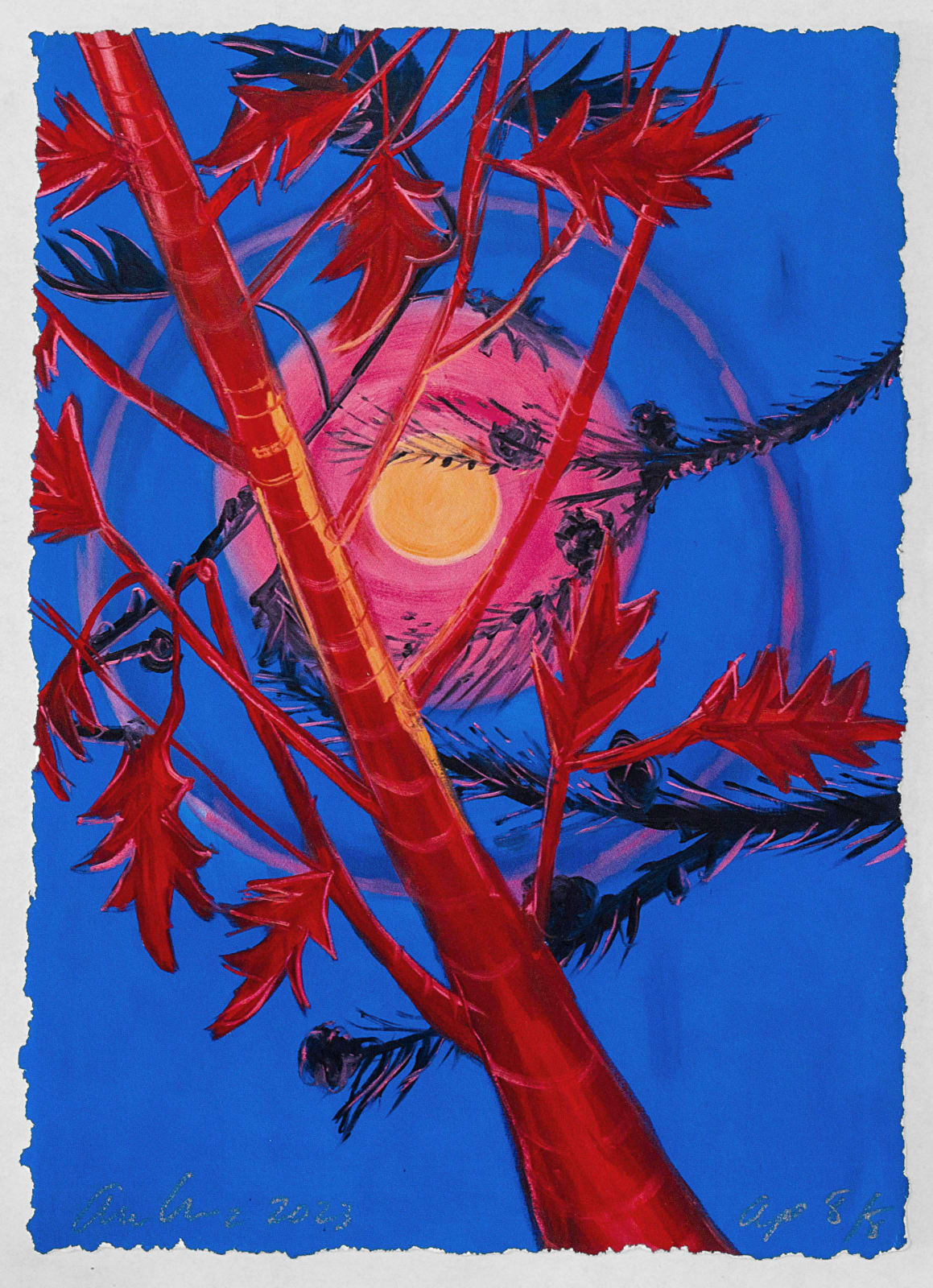 Ann Craven, Peach Moon (Full Lover's Moon, Red Trees, Cushing), 2023