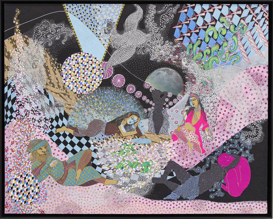 Sadia Fakih, Untitled (The Meena-Birds Journey Through and Recline in the 7 Valleys), 2022