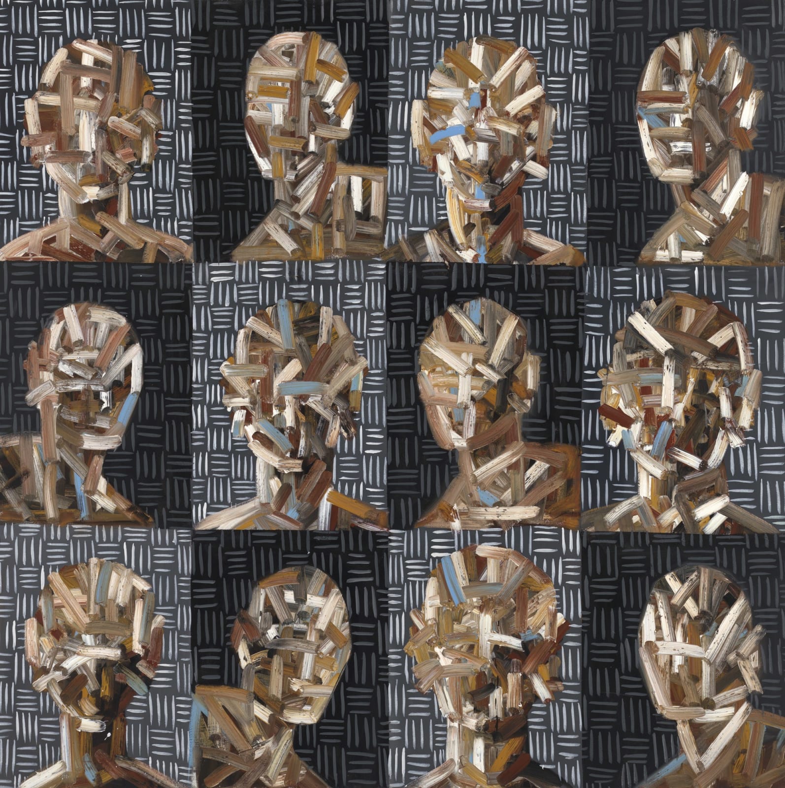 Moses Salihou, 12 Portraits Interacting, 2025