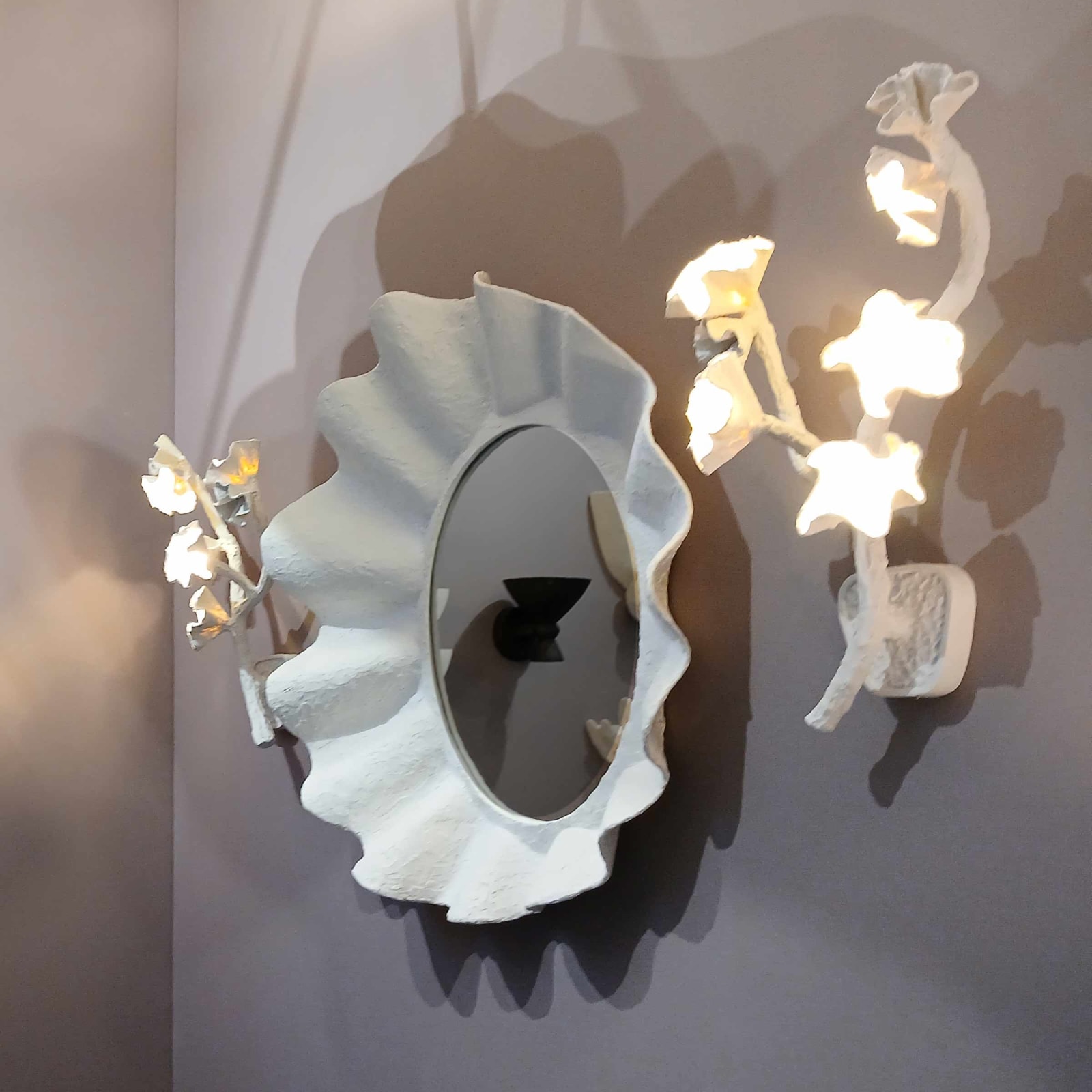 Venus Plaster Mirror with Bloom Sconces