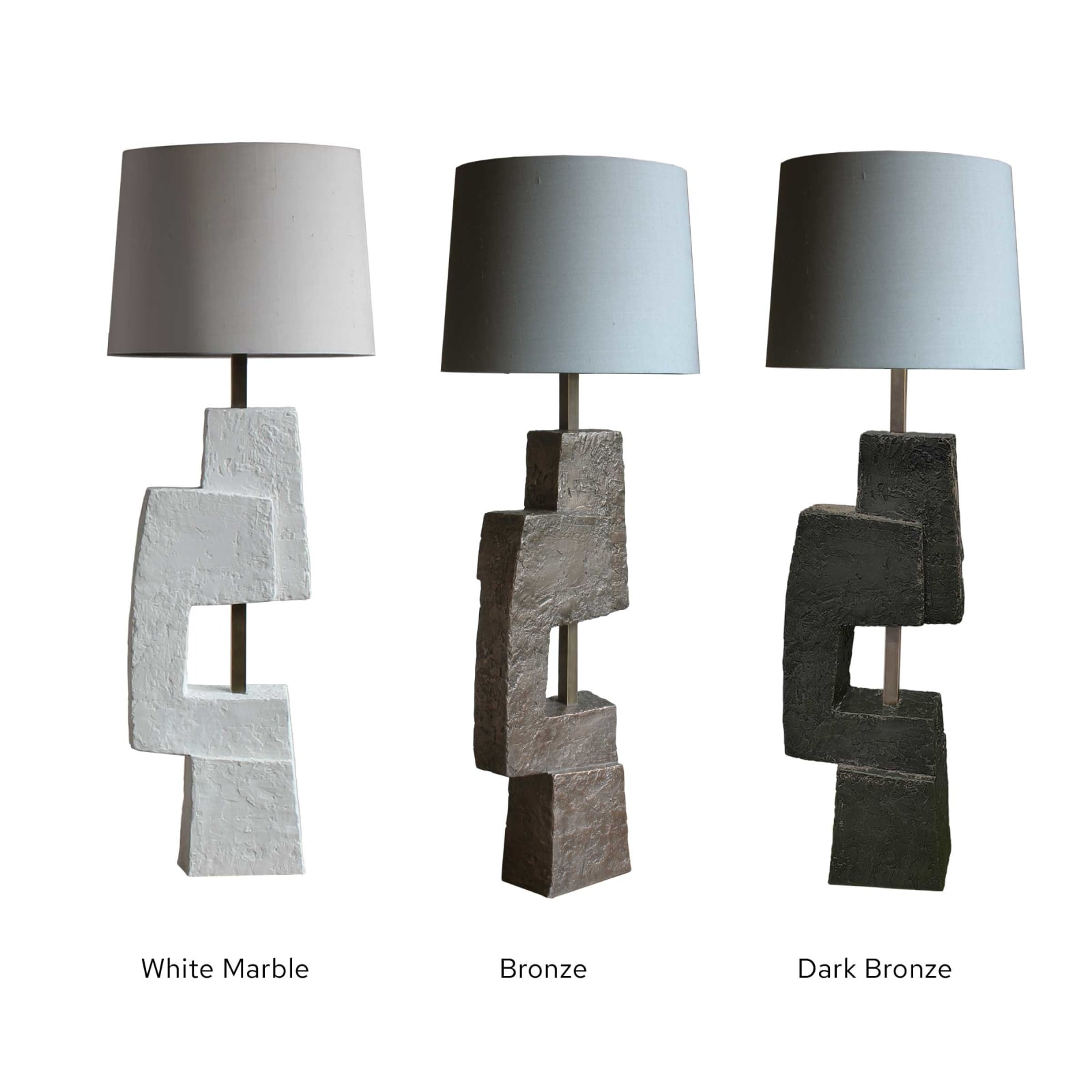 Finishes: white marble, bronze, dark bronze
