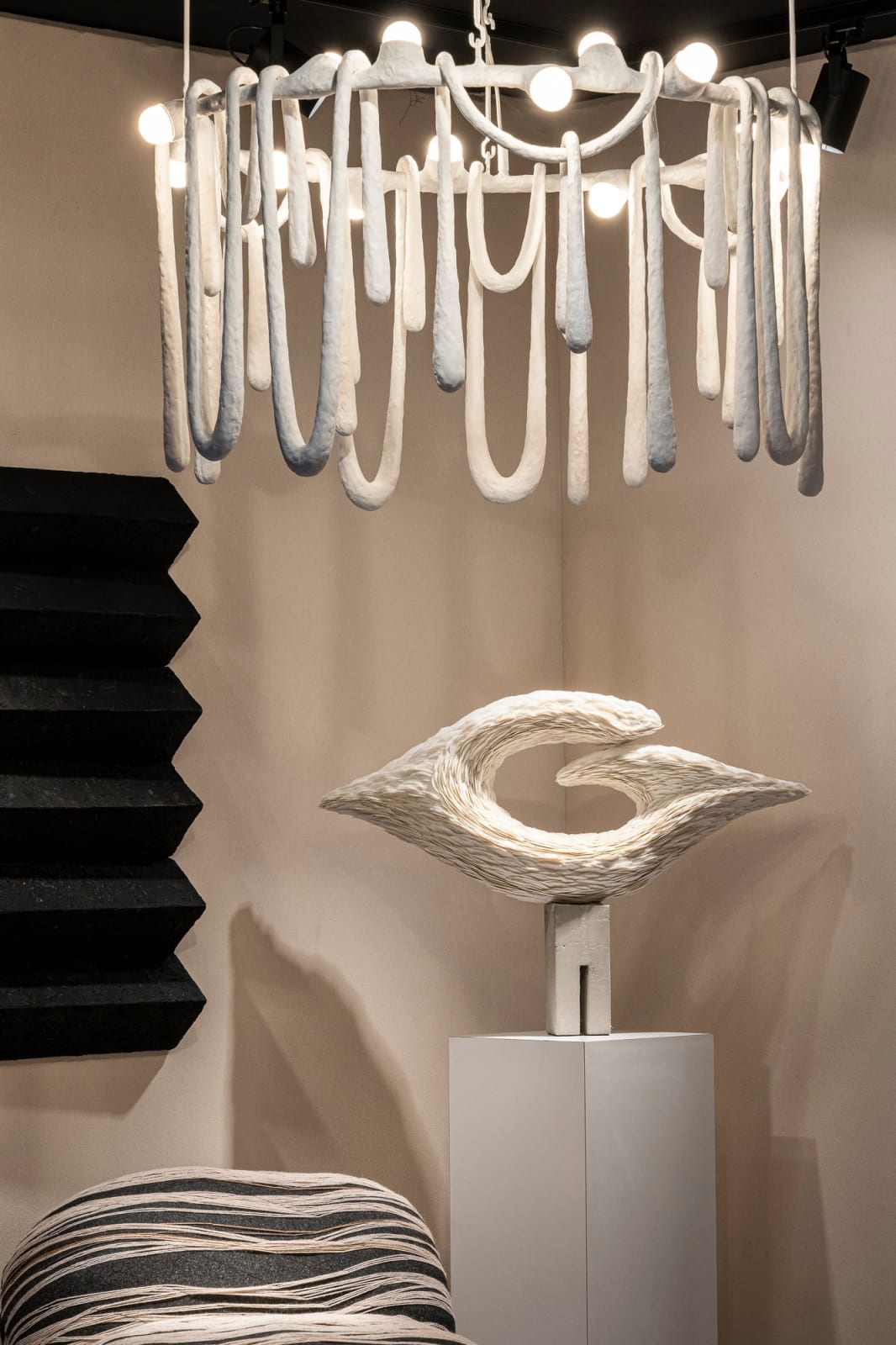 Olga Engel, Love Letters chandelier medium, bulbs on the upper ring, 2023