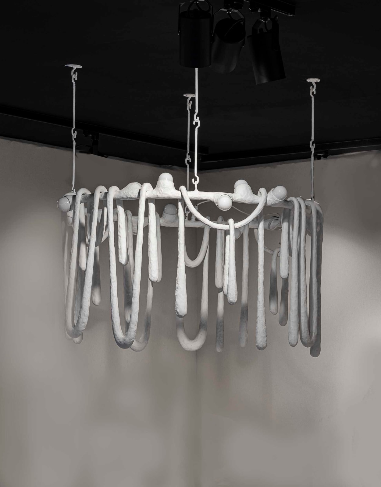 Olga Engel, Love Letters chandelier medium, bulbs on the upper ring, 2023