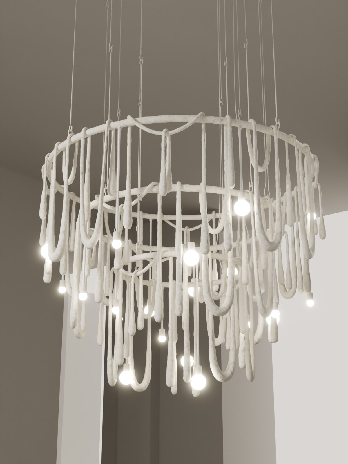 Olga Engel, Love Letters Chandelier 3 Layers (Large & Medium & Small 144cm ⌀, bulbs on the ropes), 2023
