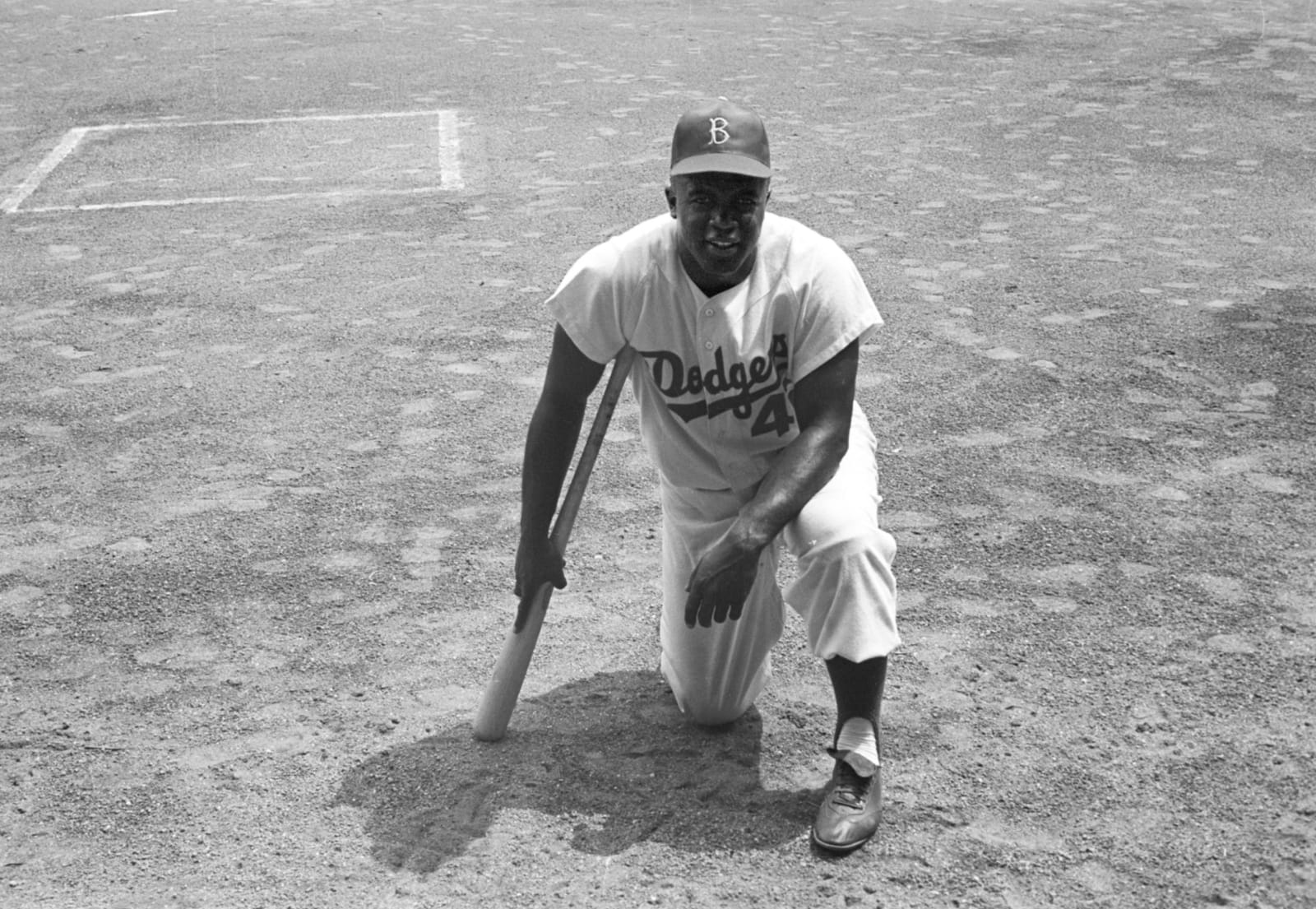 Neil Leifer, Portrait of Jackie Robinson of the Brooklyn Dodgers posing during Camera Day at Ebbets Field. Brooklyn, New York, 1956