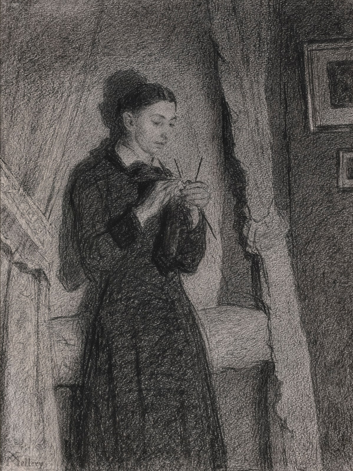 Xavier Mellery, La Tricoteuse (Soir, effet de lampe)