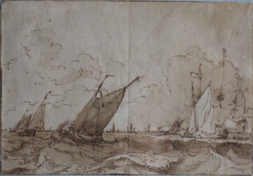 Ludolf Backhuysen (1630–1708), Fishing Barges and a Yacht near a Man-o’-War at Sea