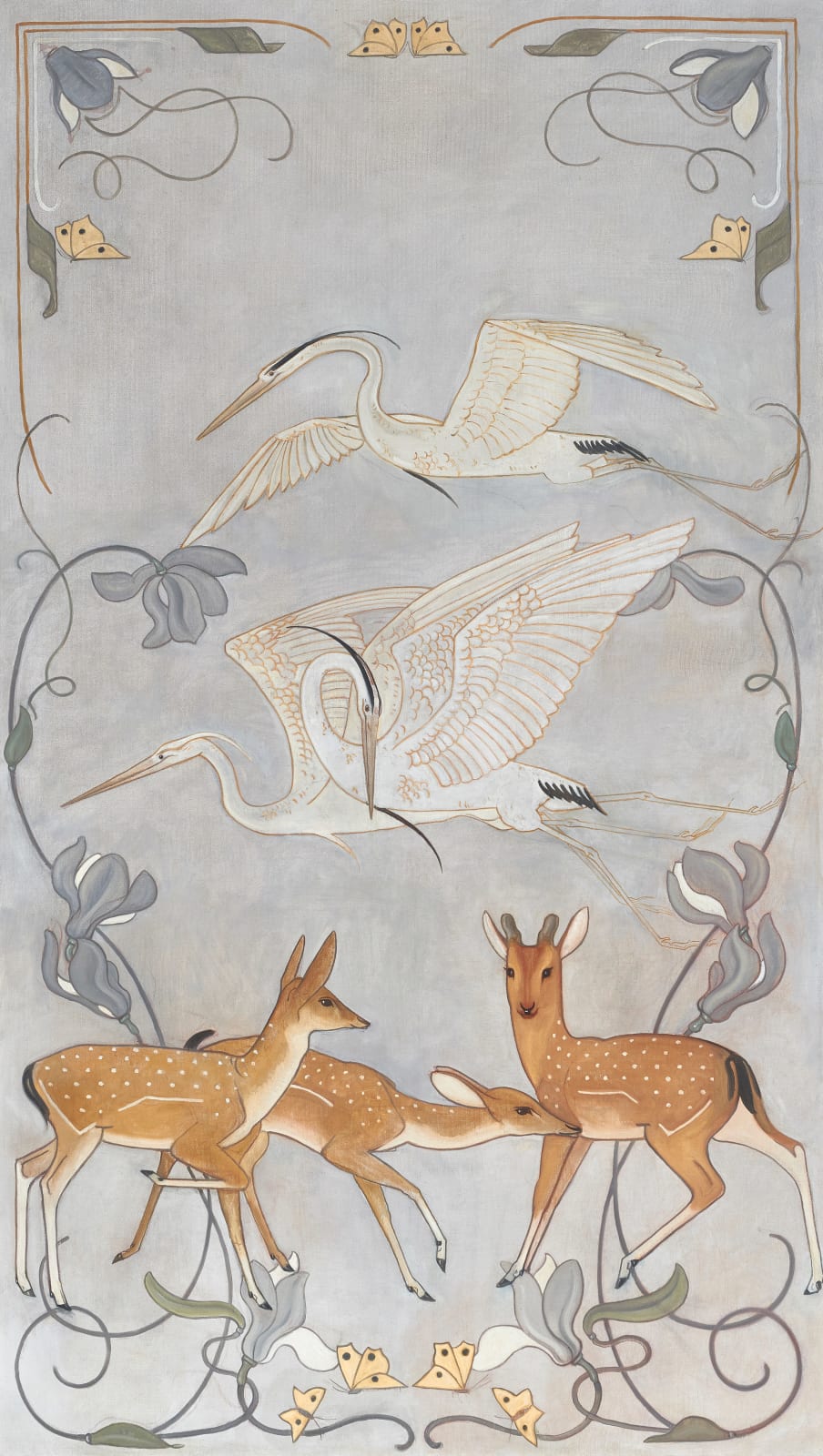 Willem van Konijnenburg (1868-1943), Japanese cranes and deer, 1899