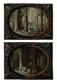 Pieter Neefs the Elder (1578-1656) Interior of a Gothic church by day Interior of a Gothic church by night