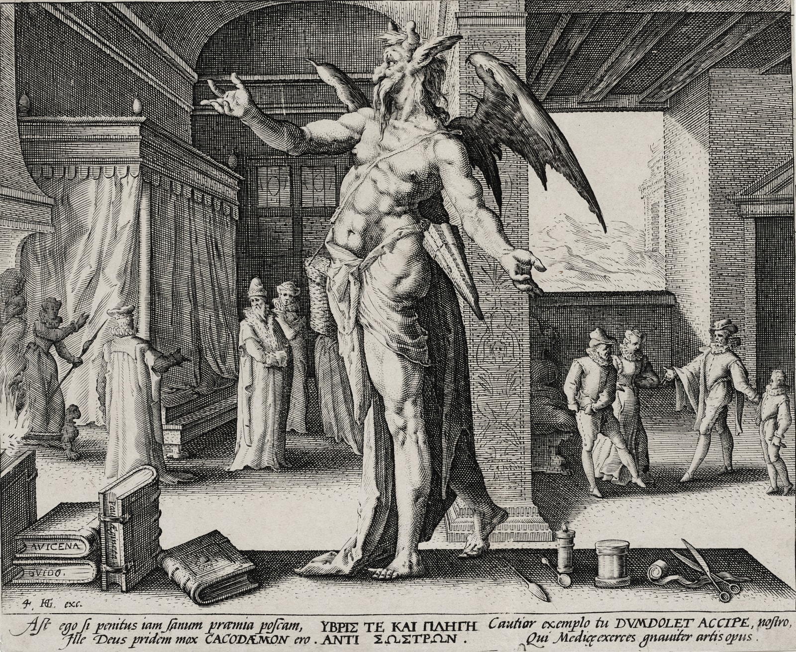 After Hendrick Goltzius (1558-1617) The Physician considered the Devil, Plate 4 from Allegories of the medical profession, 1587