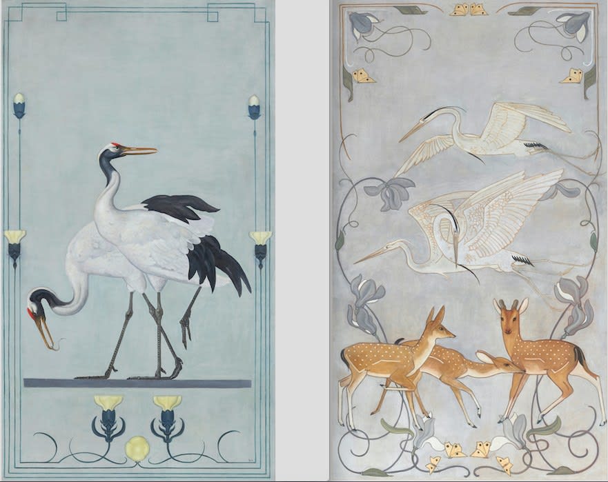 Willem van Konijnenburg (1868-1943) Japanese red-crowned cranes & Japanese cranes and deer, 1899
