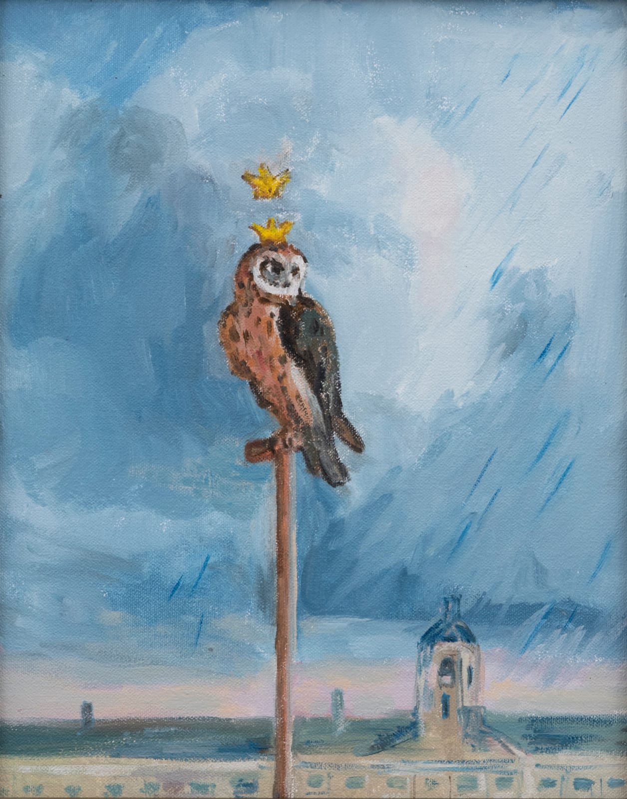 Karen Kilimnik, the owl, town watch, the flood approaches, 2017