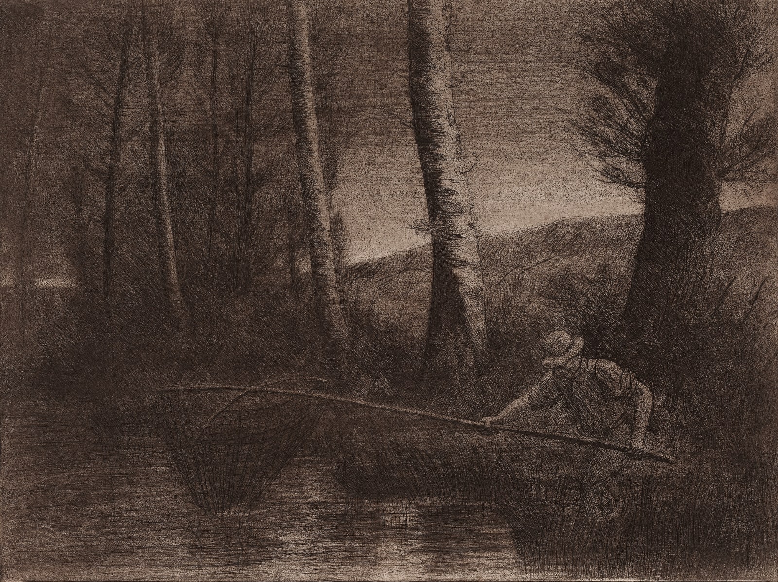 Alphonse Legros (1837-1911), Fisherman with a Hoop-net (La Pêche à la Truble)
