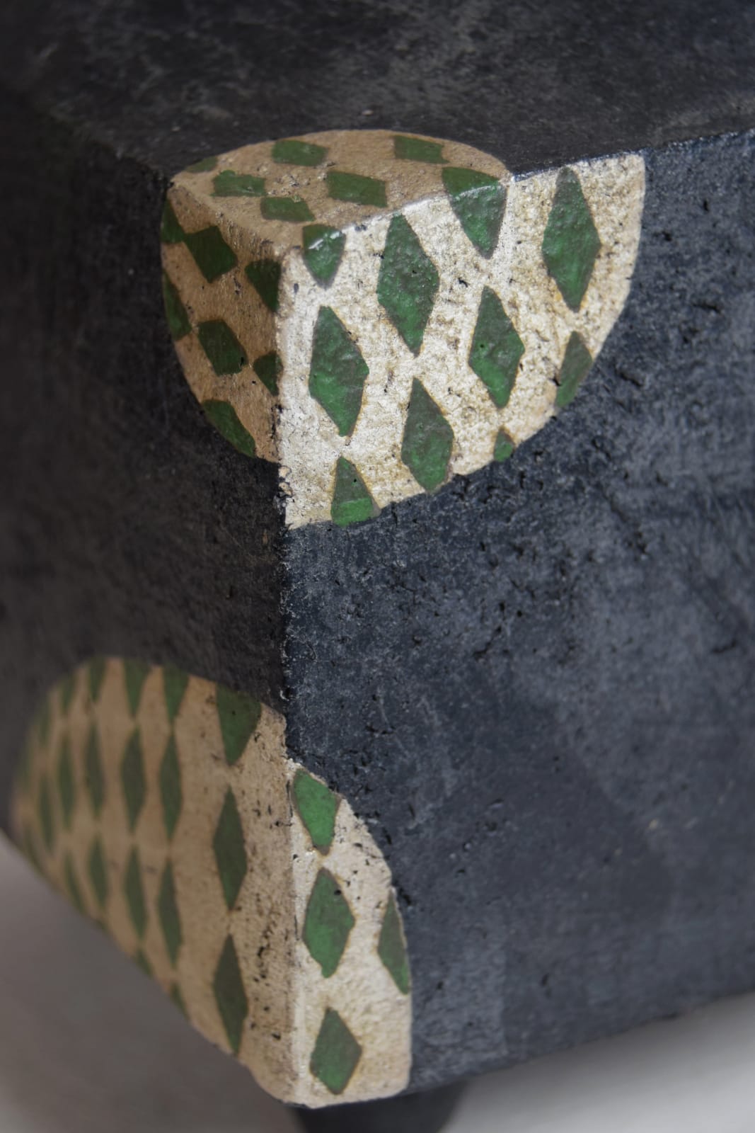 Taimei Morino (1934-Present), Ceramic Cube (black silver and green), Circa 1970