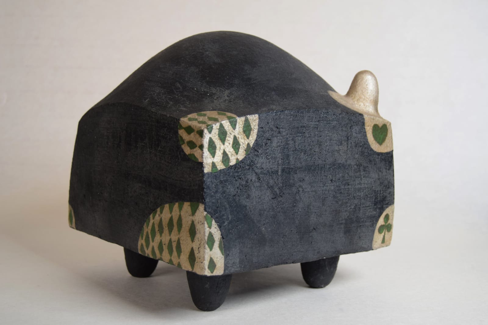 Taimei Morino (1934-Present), Ceramic Cube (black silver and green), Circa 1970