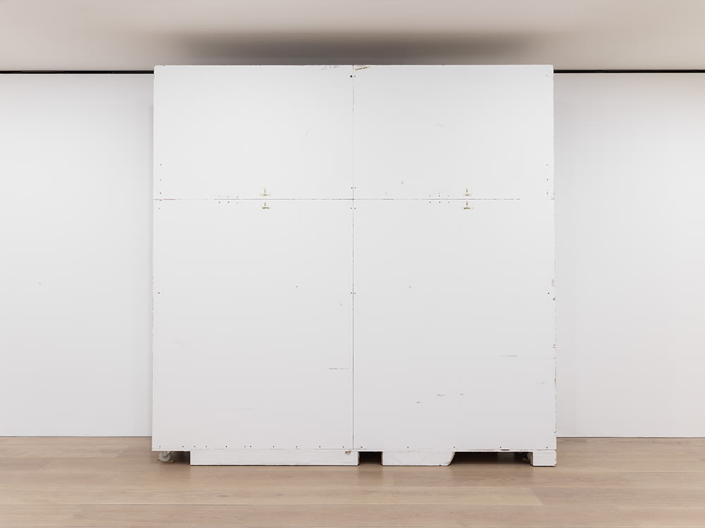 Christopher Williams, Wall designed by Dirk Ufermann, Head Technician, Bonner Kunstverein, Bonn. Constructed by Objekt Design Persighetti Ltd. for the exhibition Open Letter: The Family Drama Refunctioned? (From the Point of View of Production), 17 March - 20 May, 2017, David Zwirner, London after drawings by Pasztori Simons Architects, Berlin with Avery Dennison 500 Event Film Matt vinyl (color code: 707EM) installed by Imga Imaging Ltd. Kent, UK, 2017
