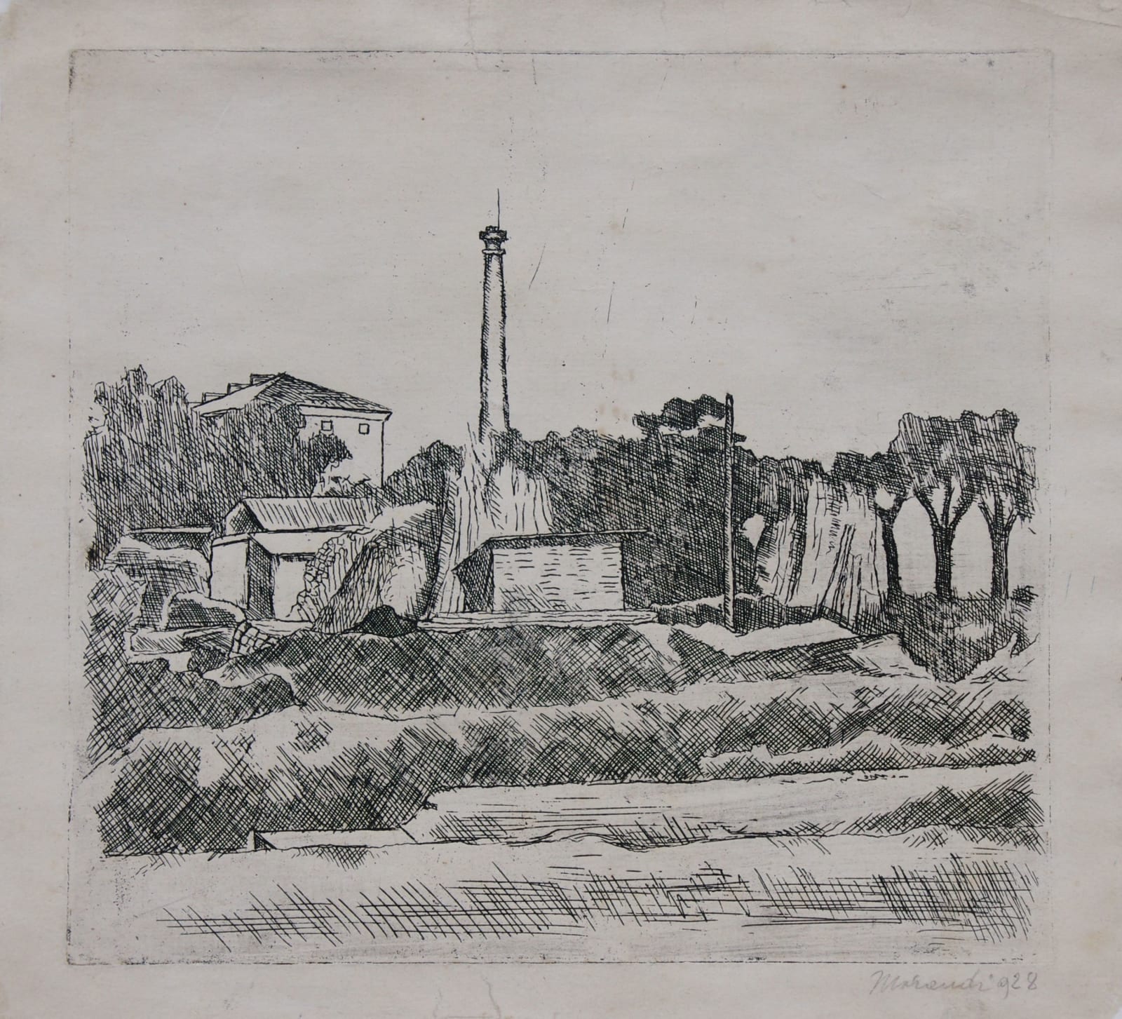 Giorgio Morandi, Paesaggio con ciminiera (Sobborghi di Bologna), 1928