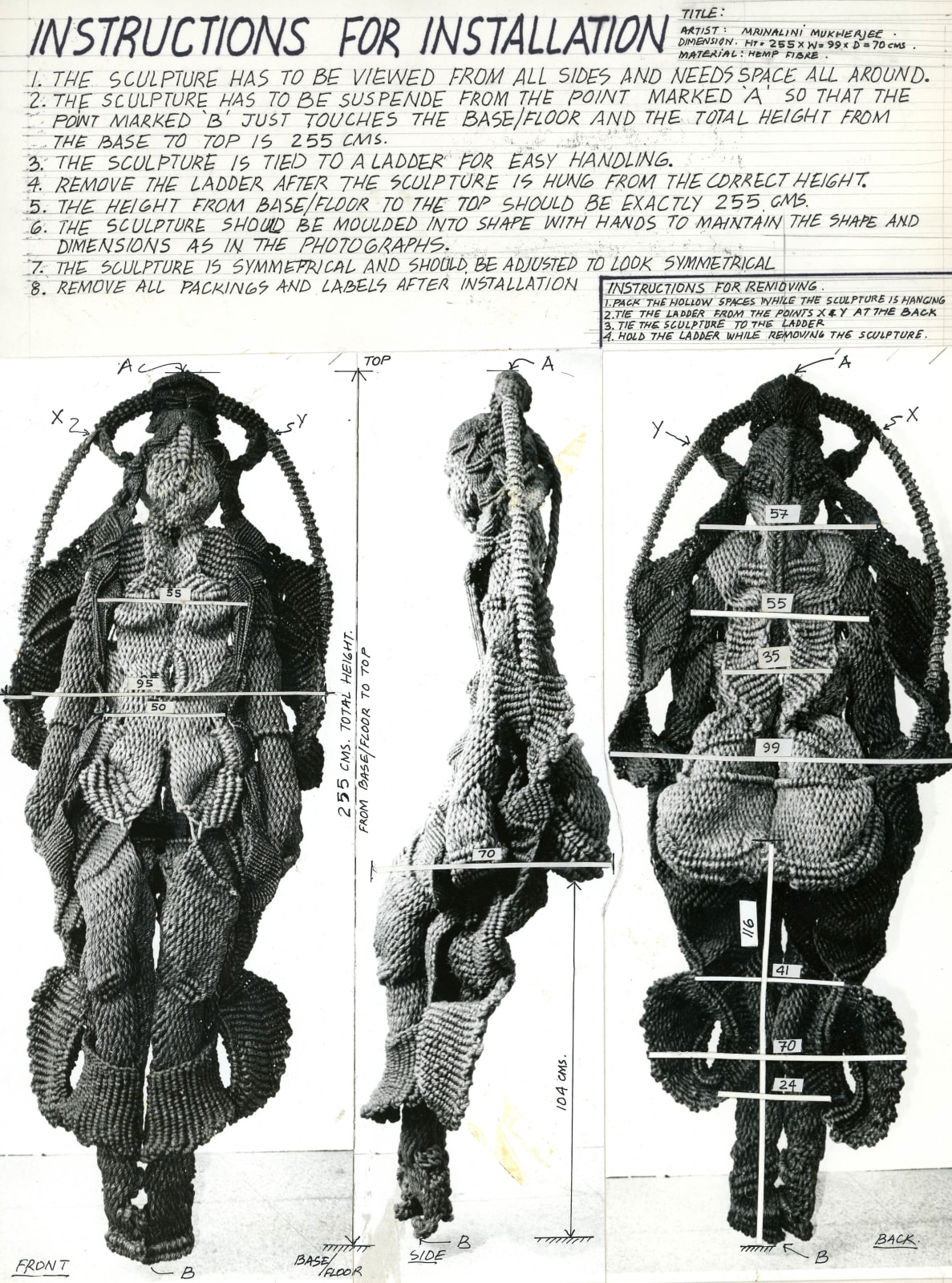Mrinalini Mukherjee, WOMEN ON SWING - INSTALLATION INSTRUCTION, 1989
