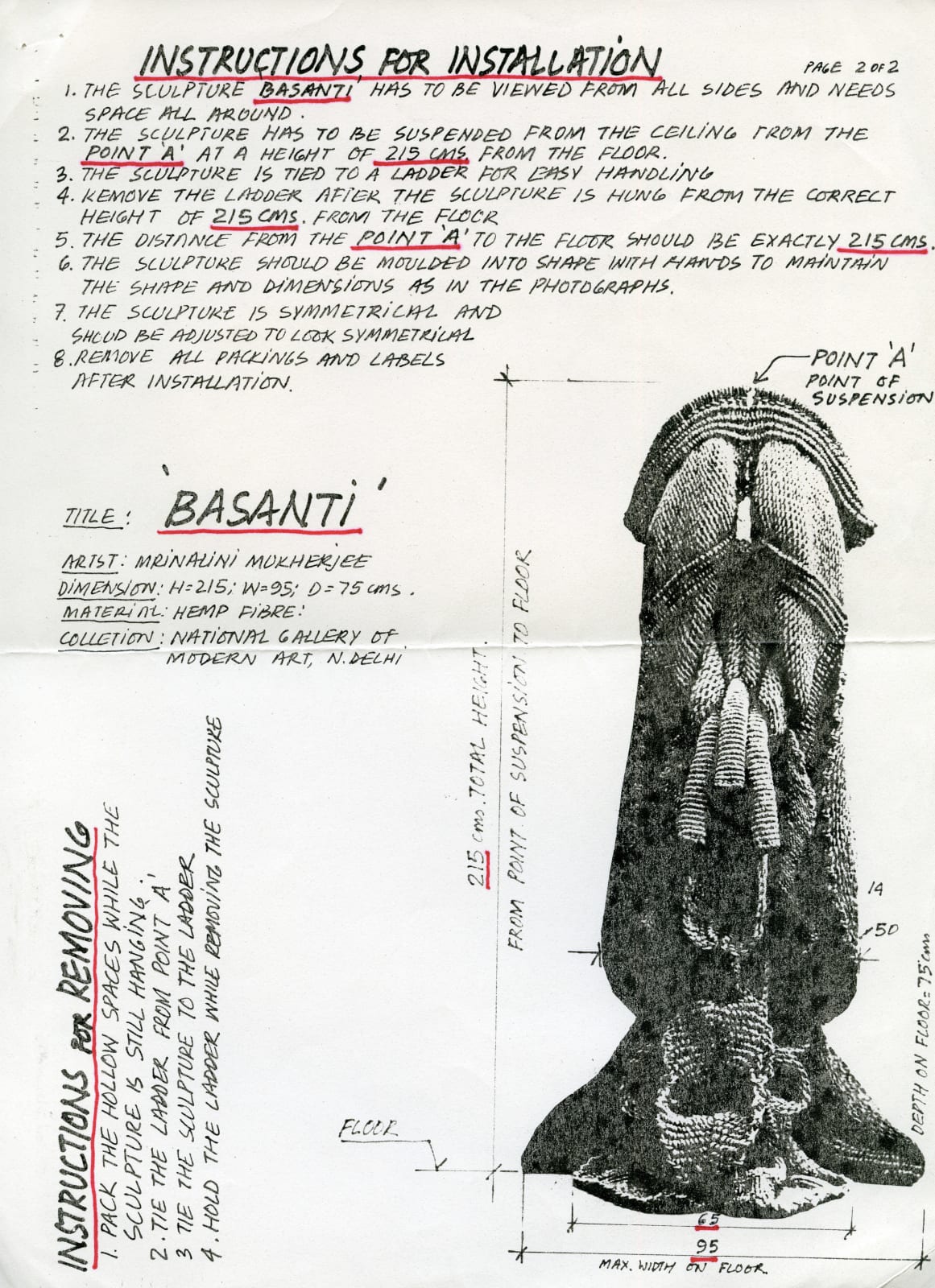 Mrinalini Mukherjee, BASANTI - INSTALLATION INSTRUCTION, 1983