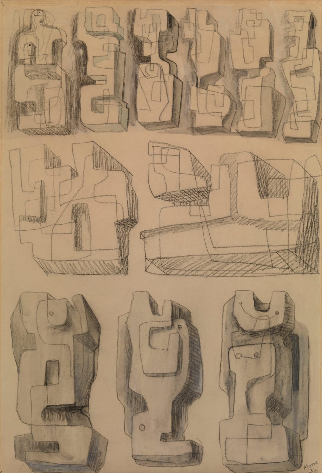 Henry Moore, Square Forms - Eleven studies for sculptures, 1936