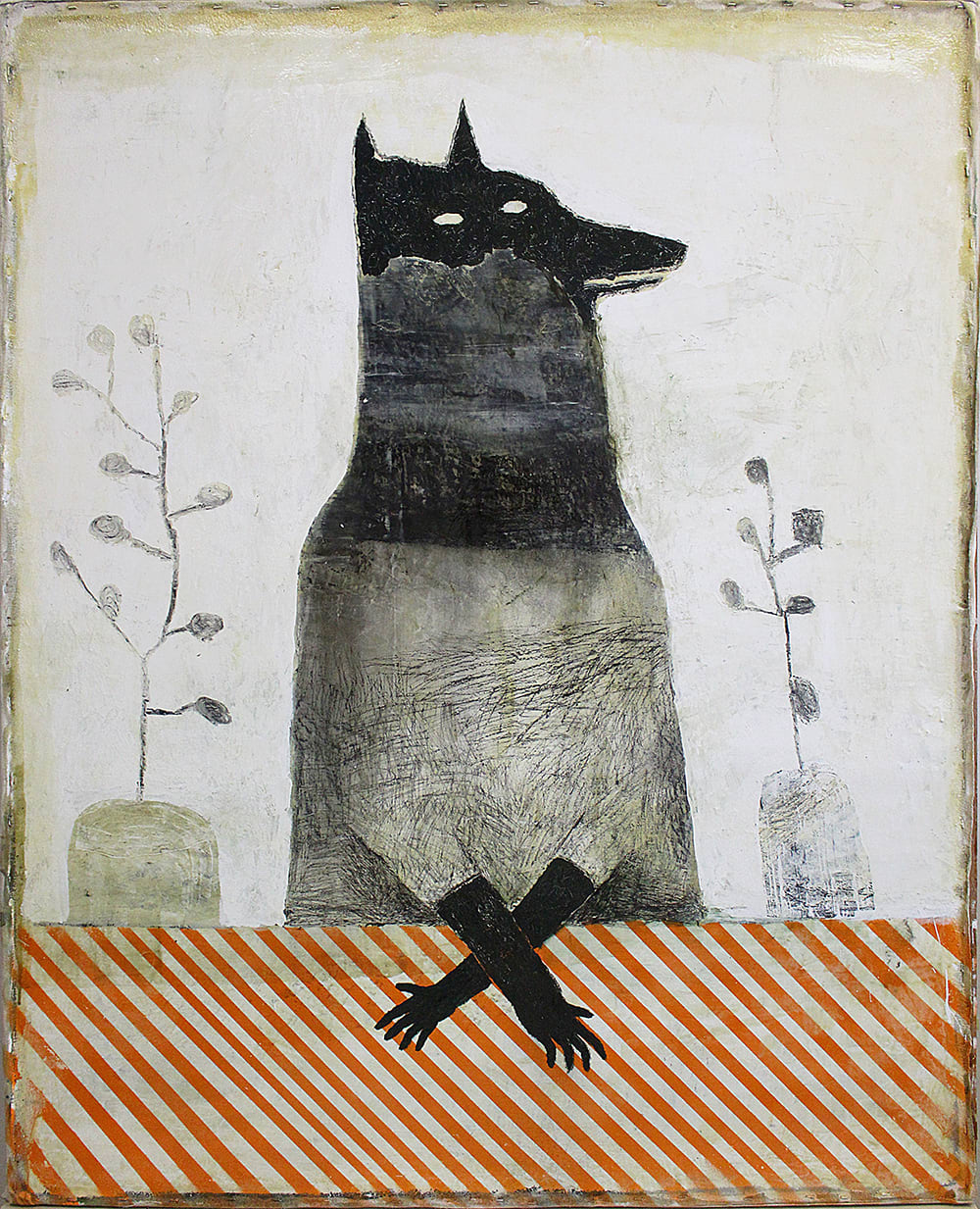 Fidalis Buehler, Wolf and Plants seated at the Caution Table, 2019