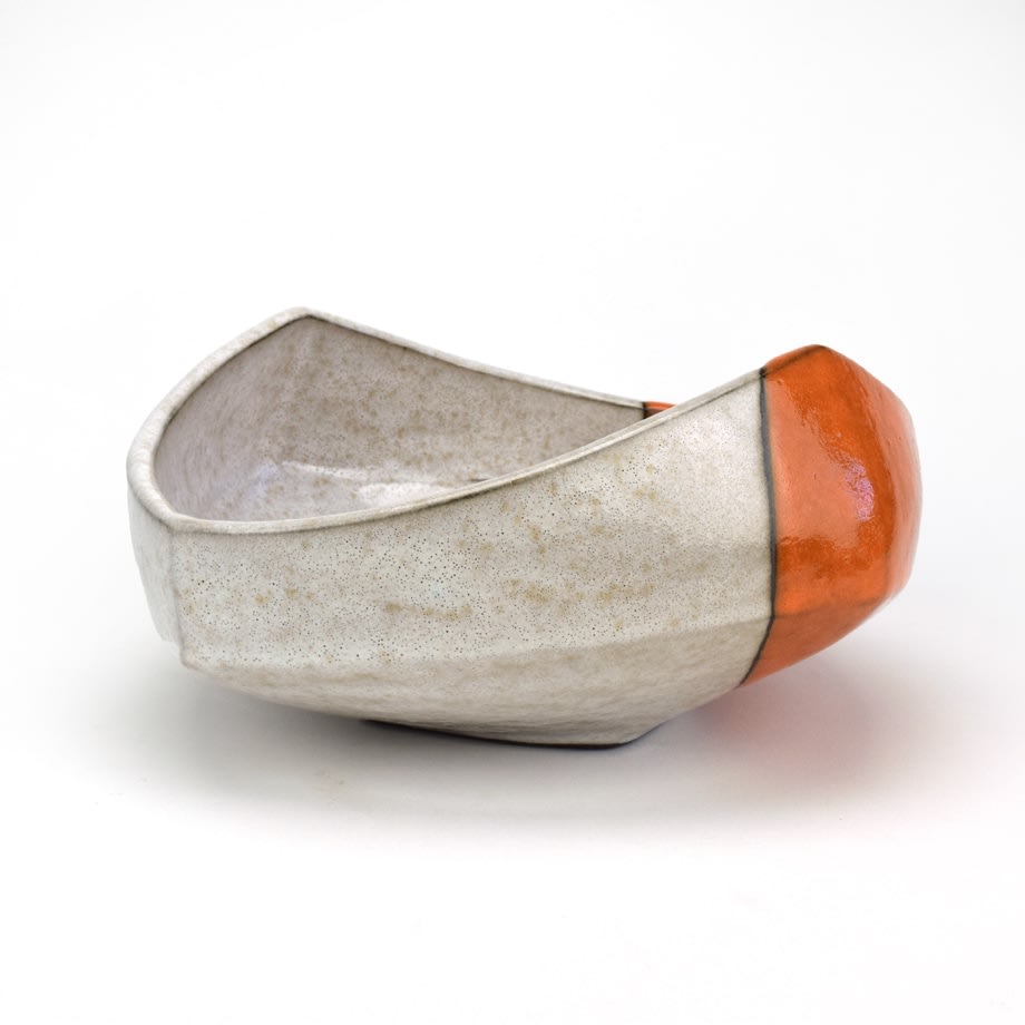 Jerilyn Virden, Square Serving Bowl, White and Orange