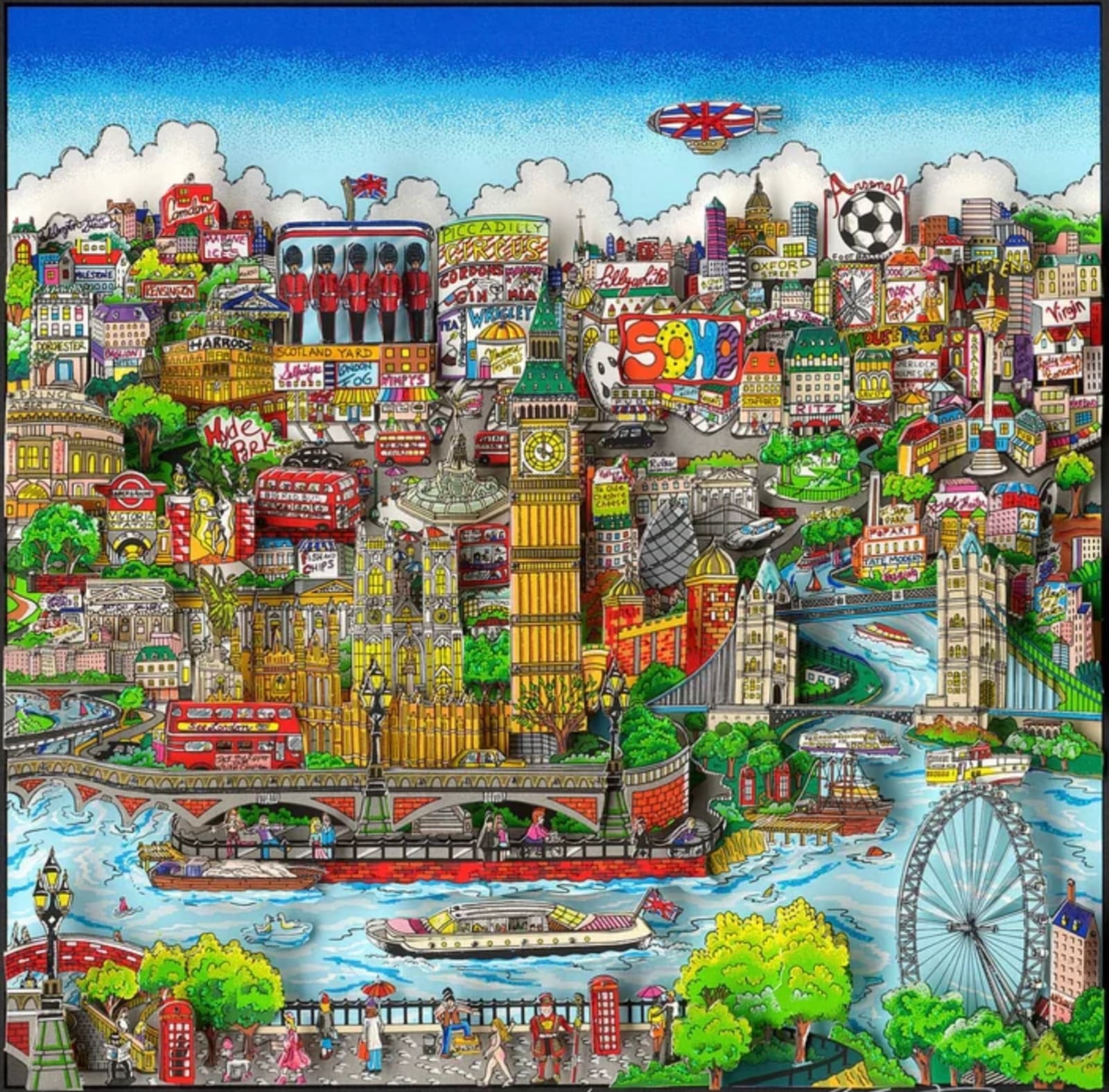 Charles Fazzino, Touch down in London Town, 2024