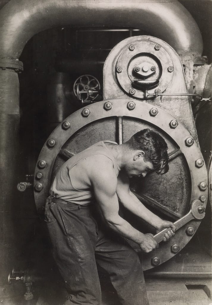 Lewis Hine, Mechanic at Steam Pump in Electric Power House, 1921 (c.)