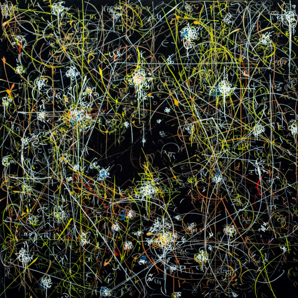 Kysa Johnson, blow up 275 - the long goodbye - subatomic decay patterns with star clusters and dark cloud Bernard 86, 2015