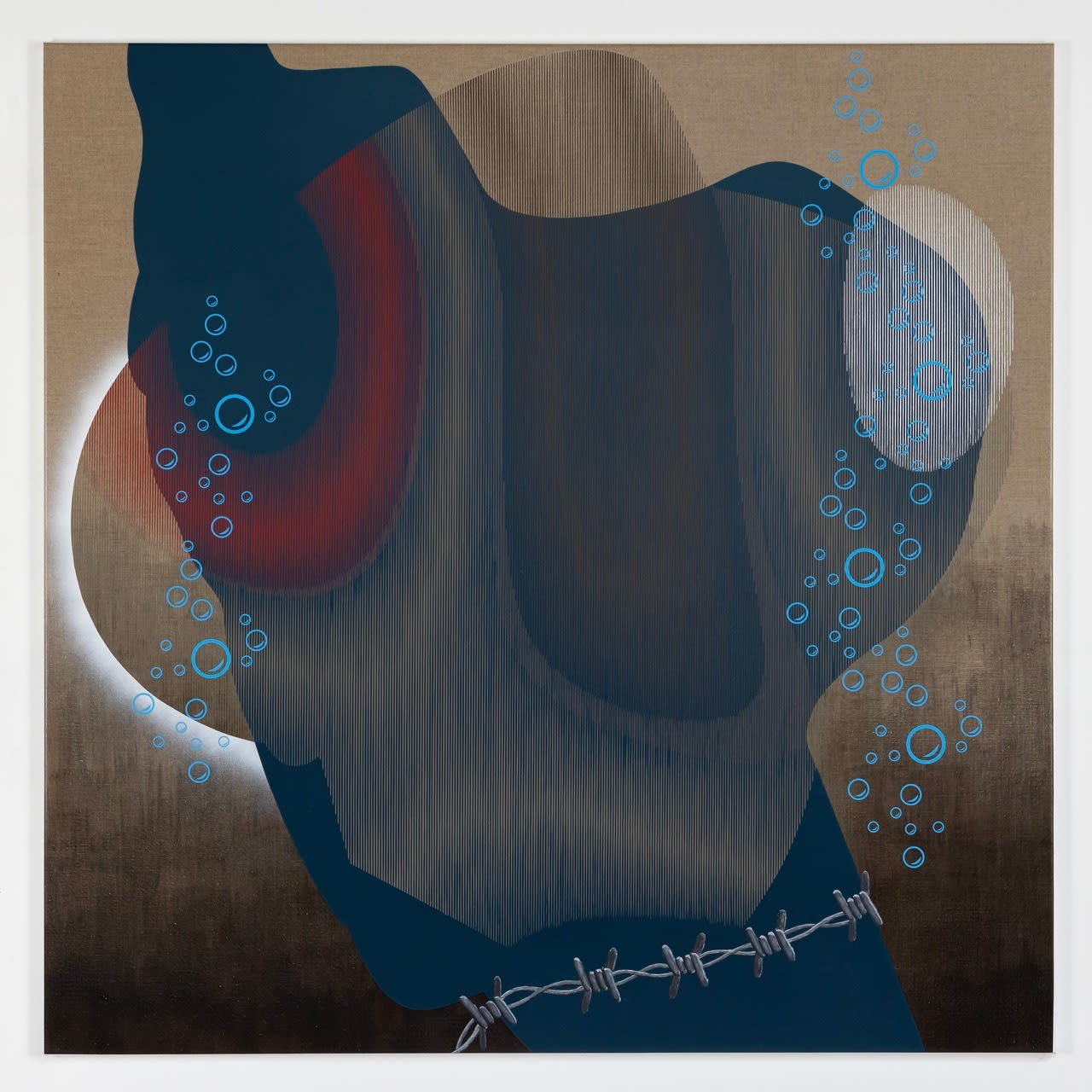 Bas Geerts, Emmett Till, Carolyn Bryant at Age 88, Barbed Wire and Water Bubbles, 2025