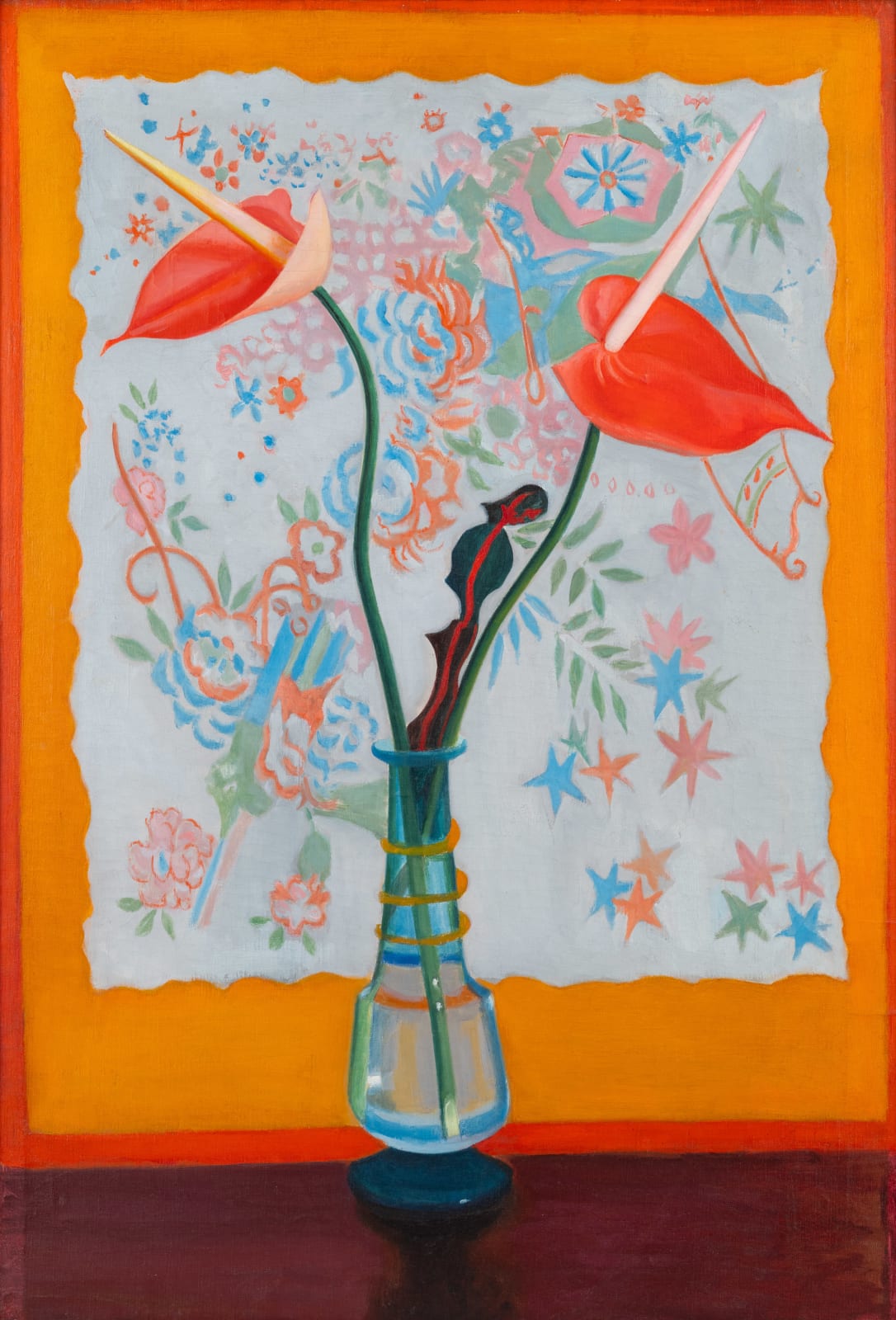 Joseph Stella, Anthuriums in a Blue Glass Vase, c. 1935