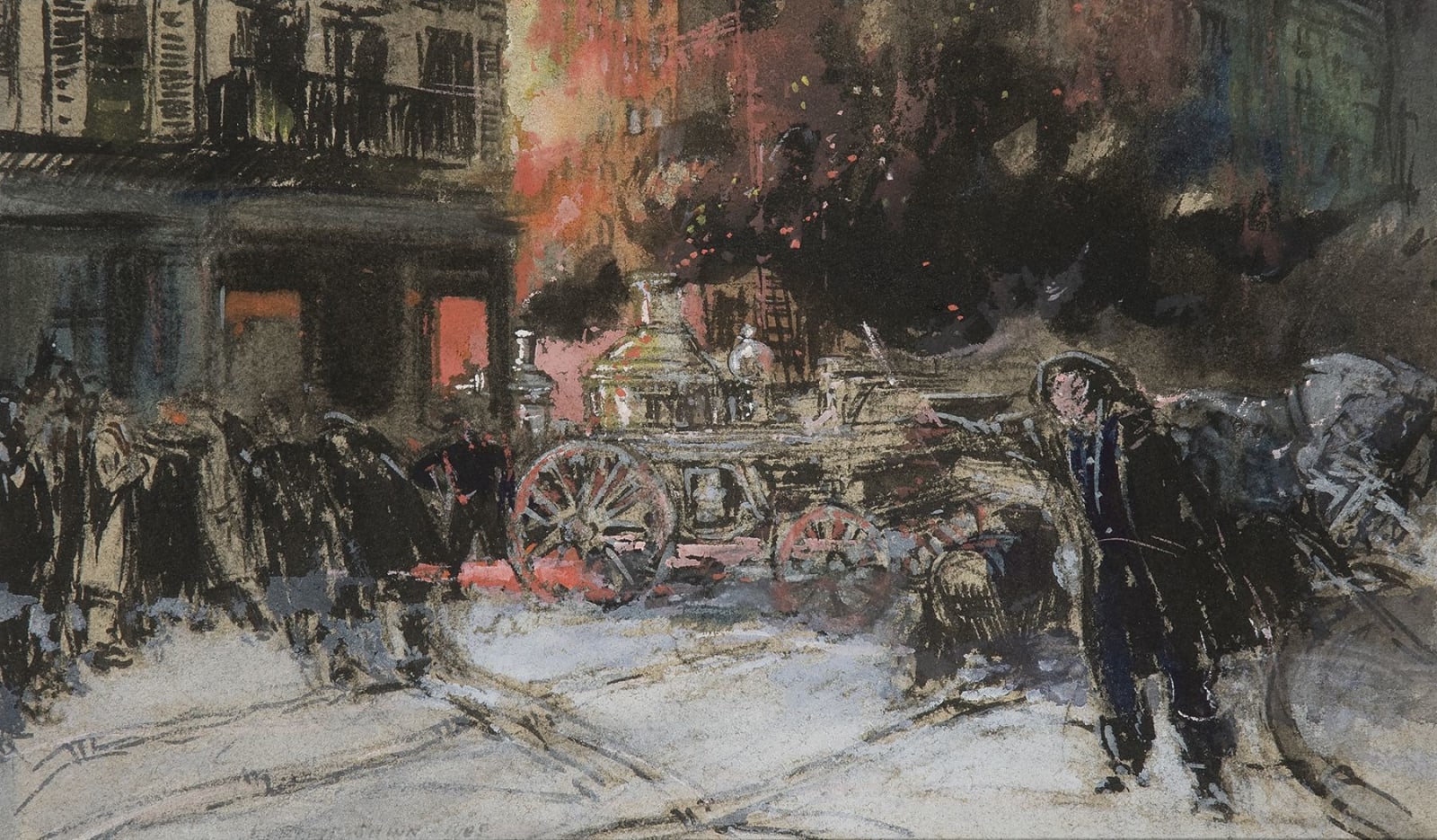 Everett Shinn, Fire on Mott Street, 1902