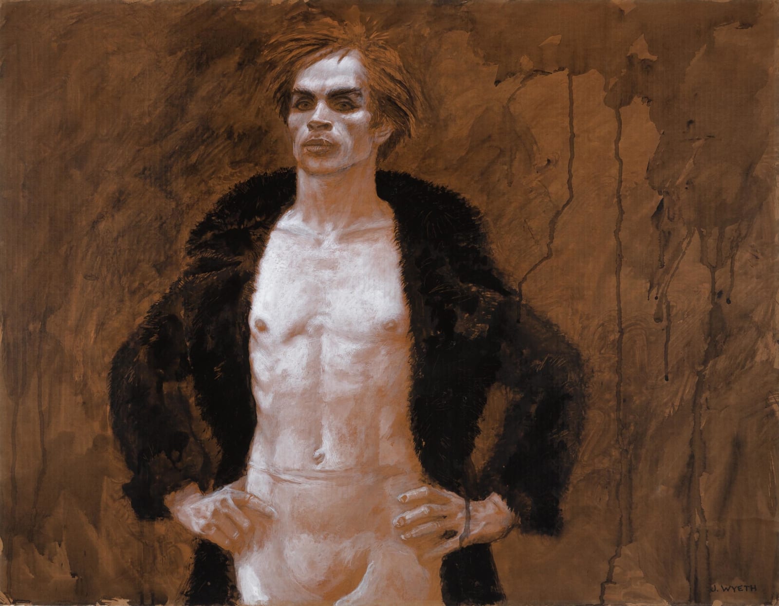 Jamie Wyeth, Hands on Hips, In Fur, Nureyev (Study #25), 1977