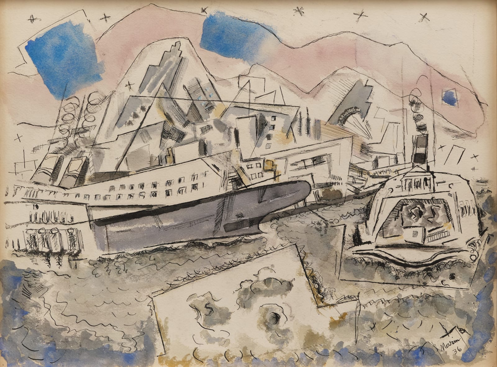 John Marin, River Front, Lower Manhattan, 1936