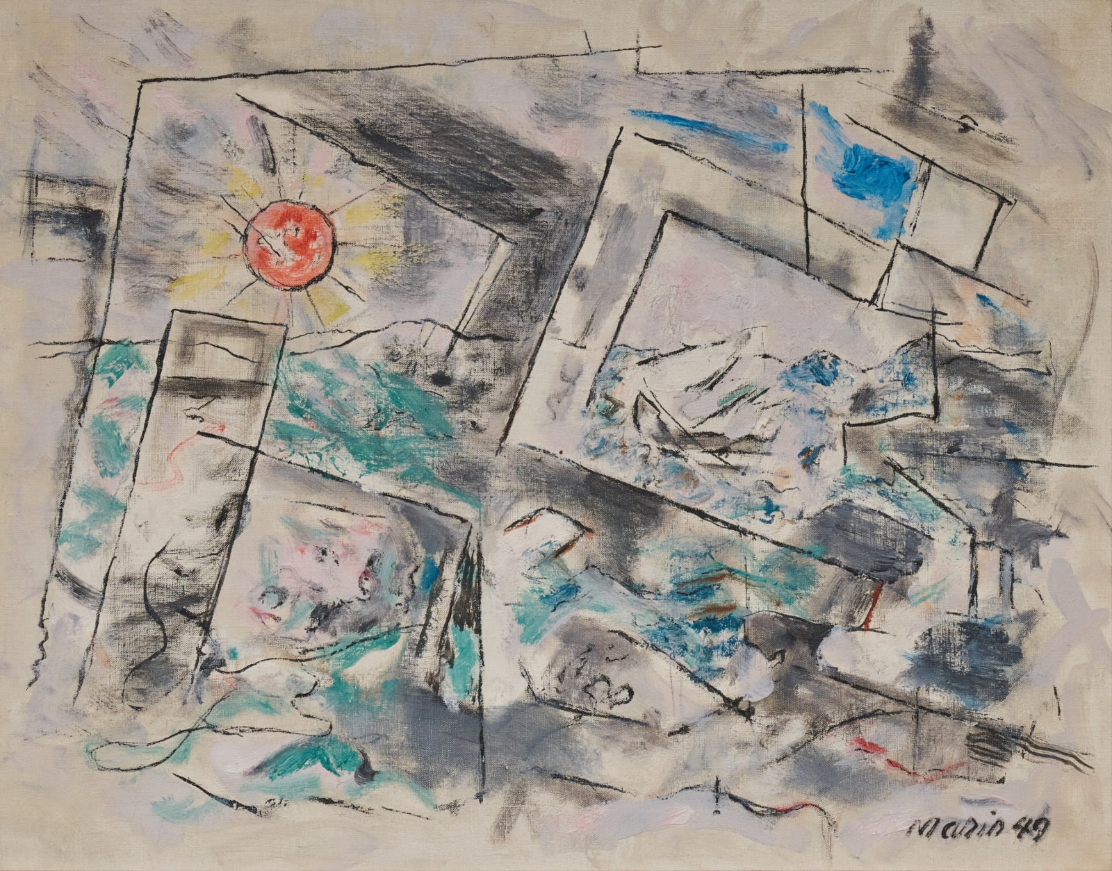 John Marin, Movement in Grey, Green, Red No. 2, 1949