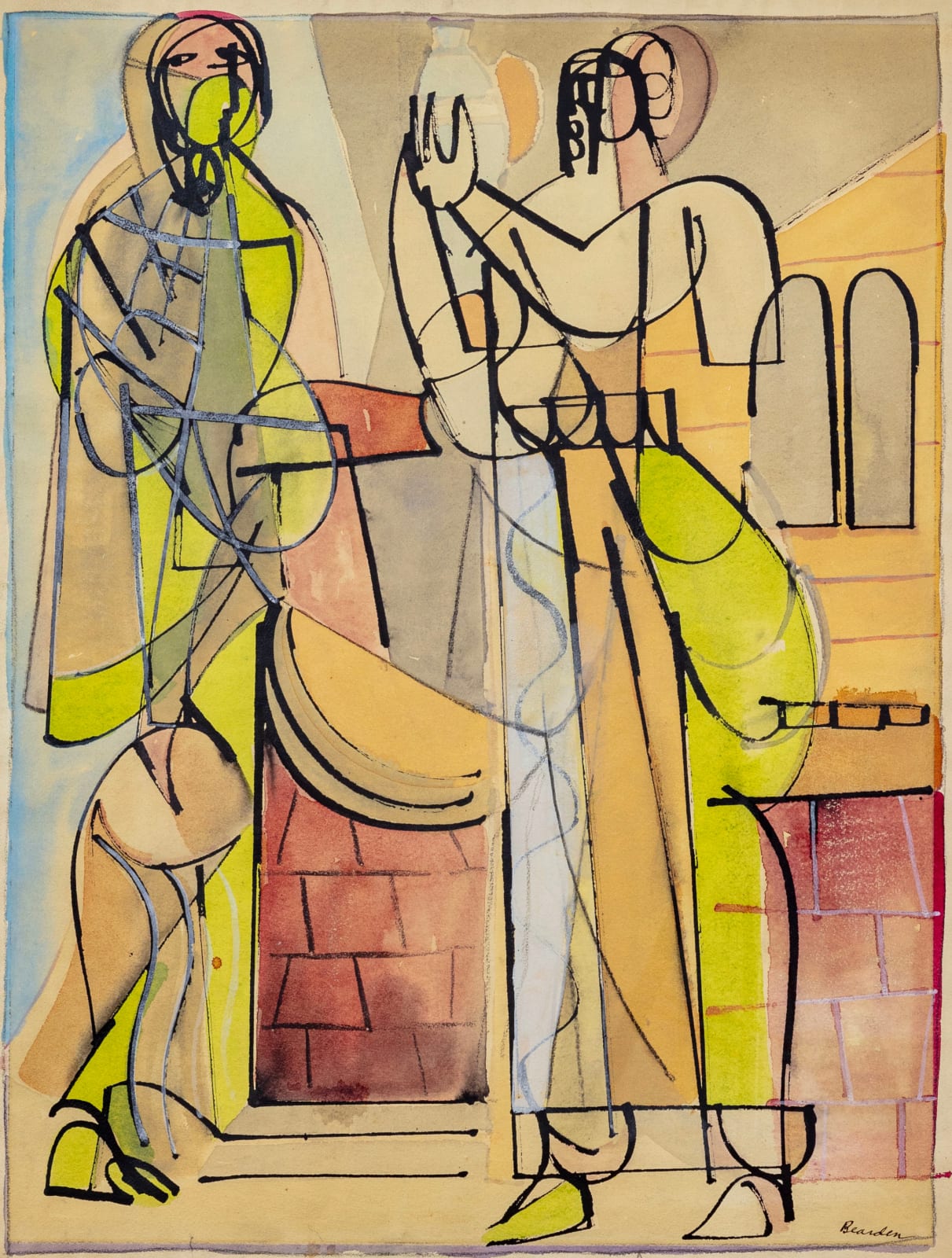 Romare Bearden, Untitled (Two Figures), c. 1945-48
