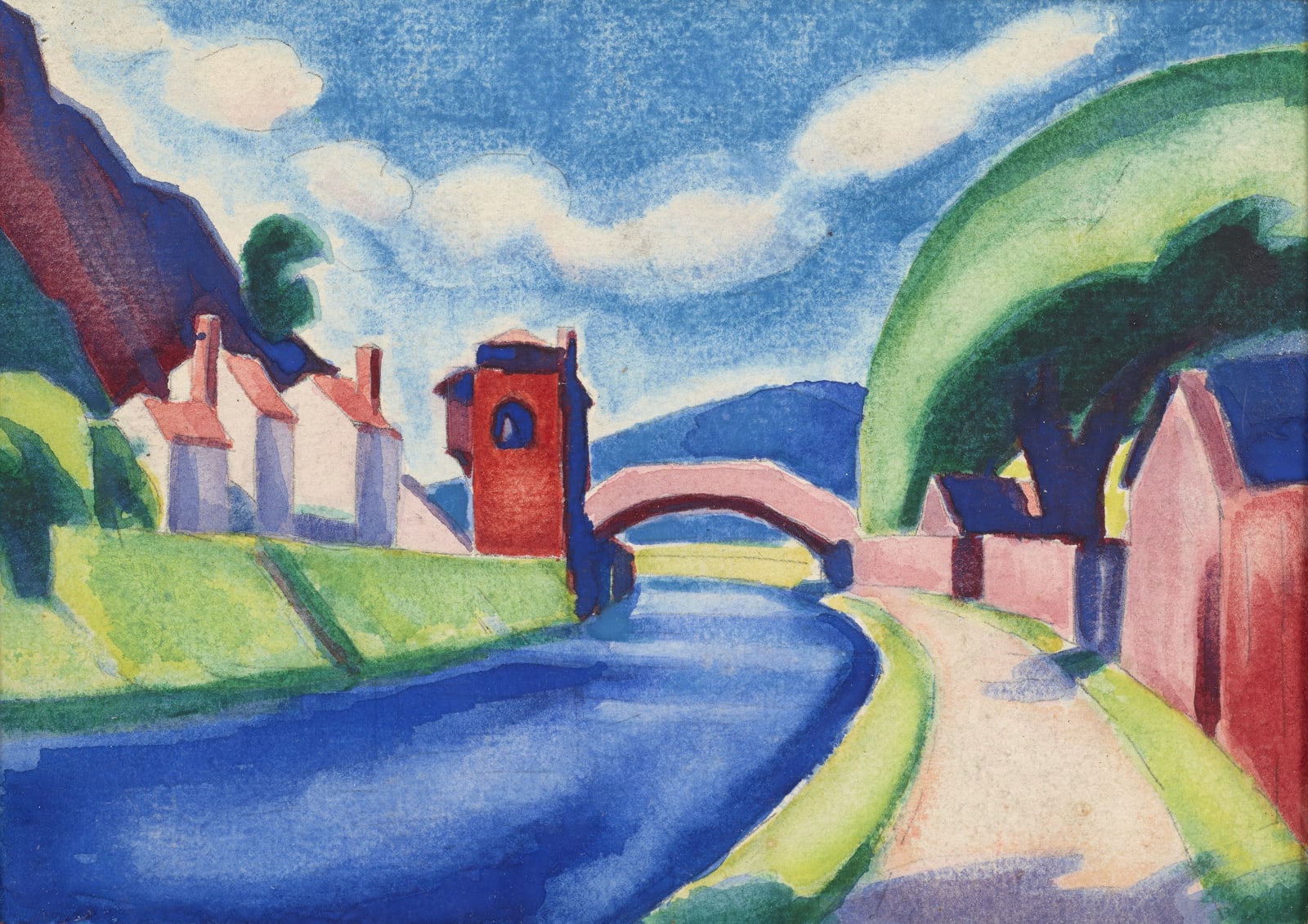 Oscar Bluemner, Canal at DL & W Railroad, Paterson Station, 1914-17
